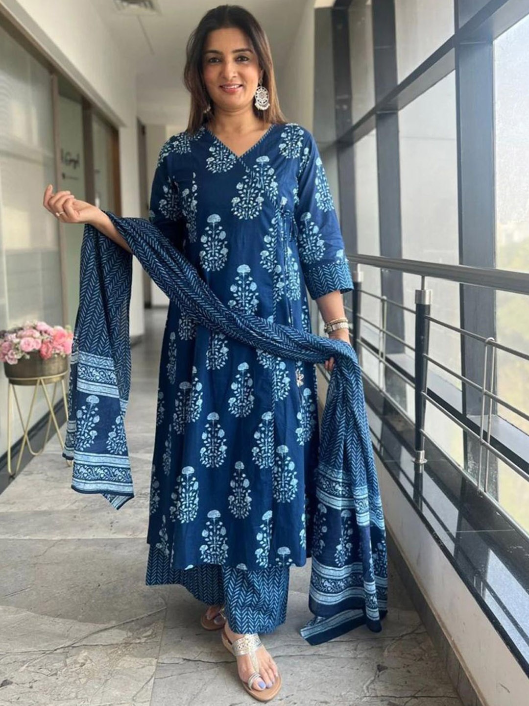 KALINI Floral Printed A-Line Angrakha Pure Cotton Kurta with Palazzos & Dupatta, Blue
KALINI Floral Printed A-Line Angrakha Pure Cotton Kurta with Palazzos & Dupatta, Blue