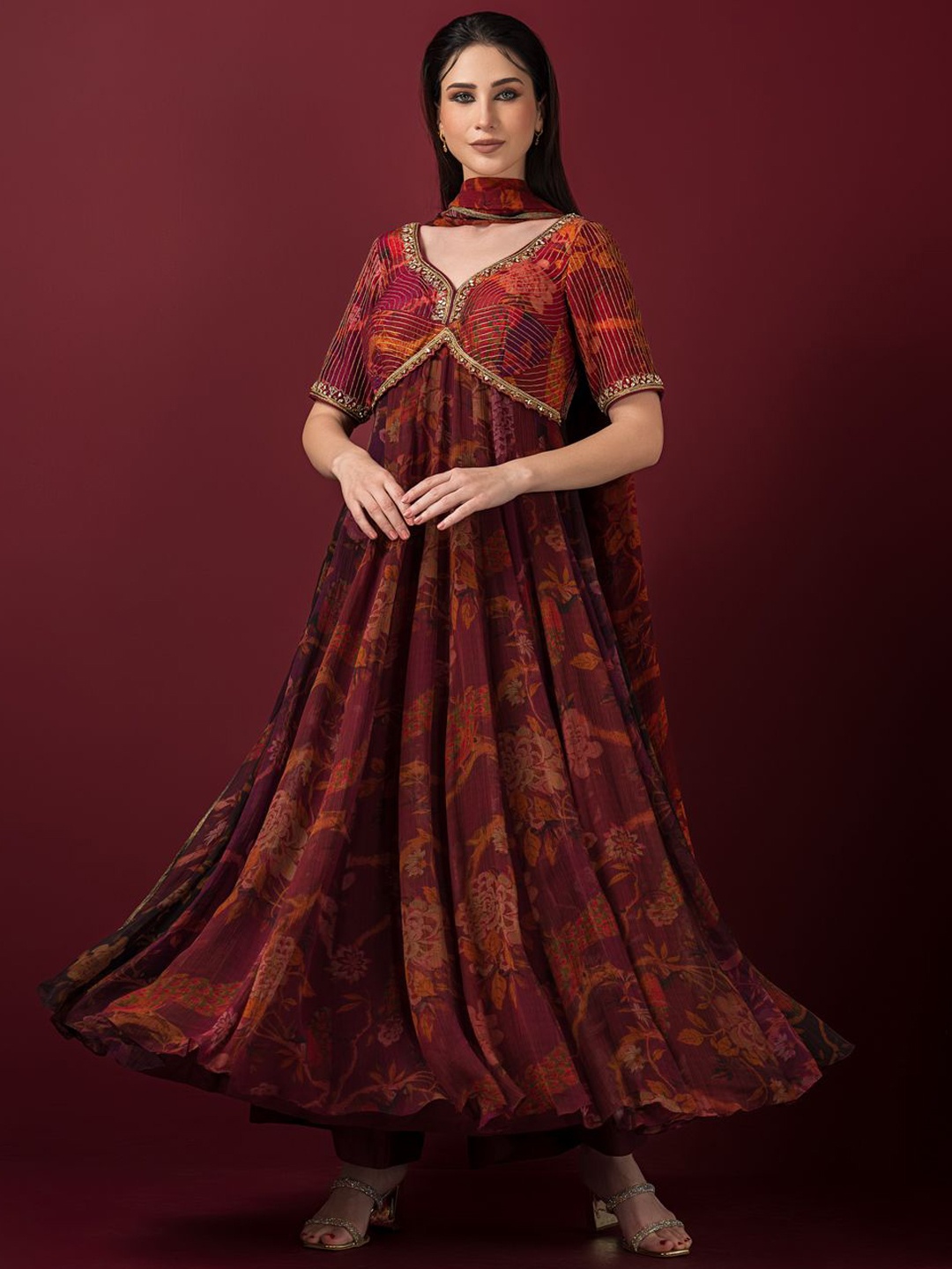 Q BY SONIA BADERIA Women Regular Silk Chiffon Kurta with Trousers & With Dupatta, Maroon
Q BY SONIA BADERIA Women Regular Silk Chiffon Kurta with Trousers & With Dupatta, Maroon