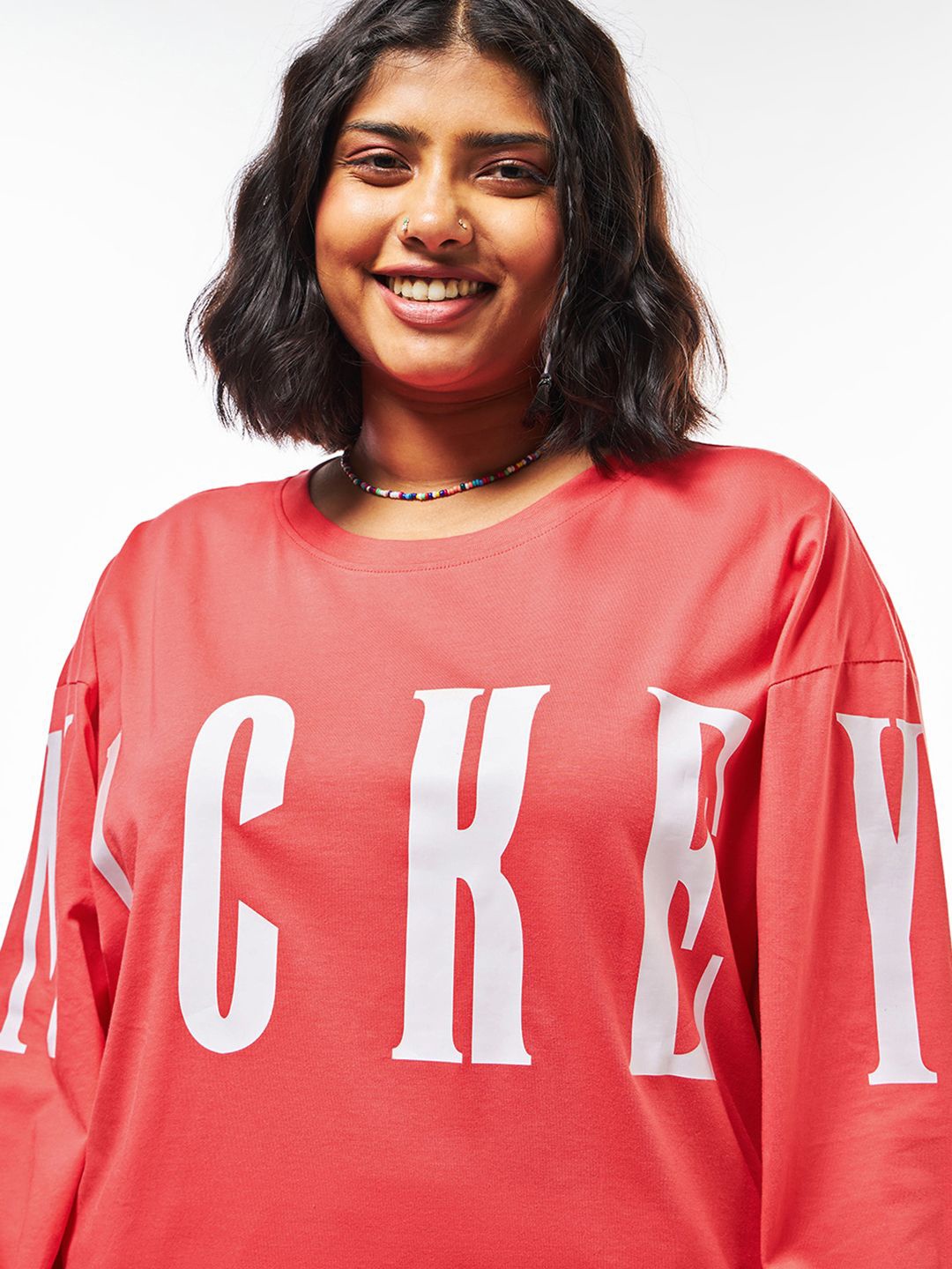 Bewakoof Plus Women Typography Mickey Mouse Printed Oversized Plus Size Cotton T-shirt, Pink
Bewakoof Plus Women Typography Mickey Mouse Printed Oversized Plus Size Cotton T-shirt, Pink