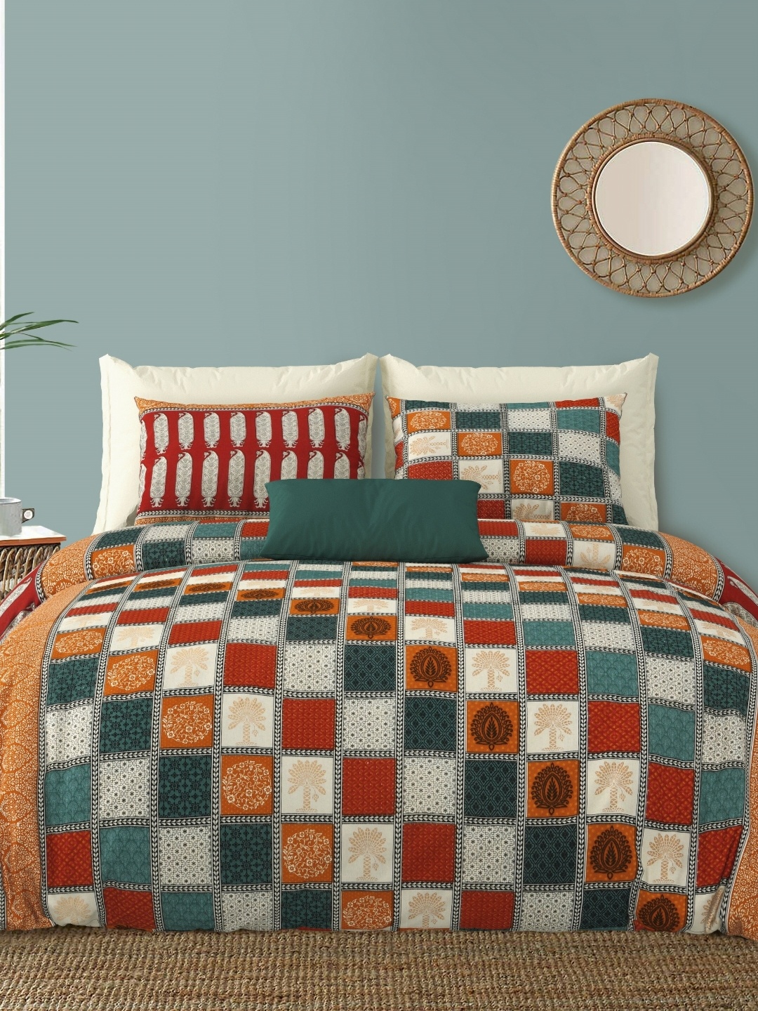 LIVING ROOTS Rozee Gold Double King Size Block Print Double Bedsheet & 2 Pillow Covers, Green
LIVING ROOTS Rozee Gold Double King Size Block Print Double Bedsheet & 2 Pillow Covers, Green