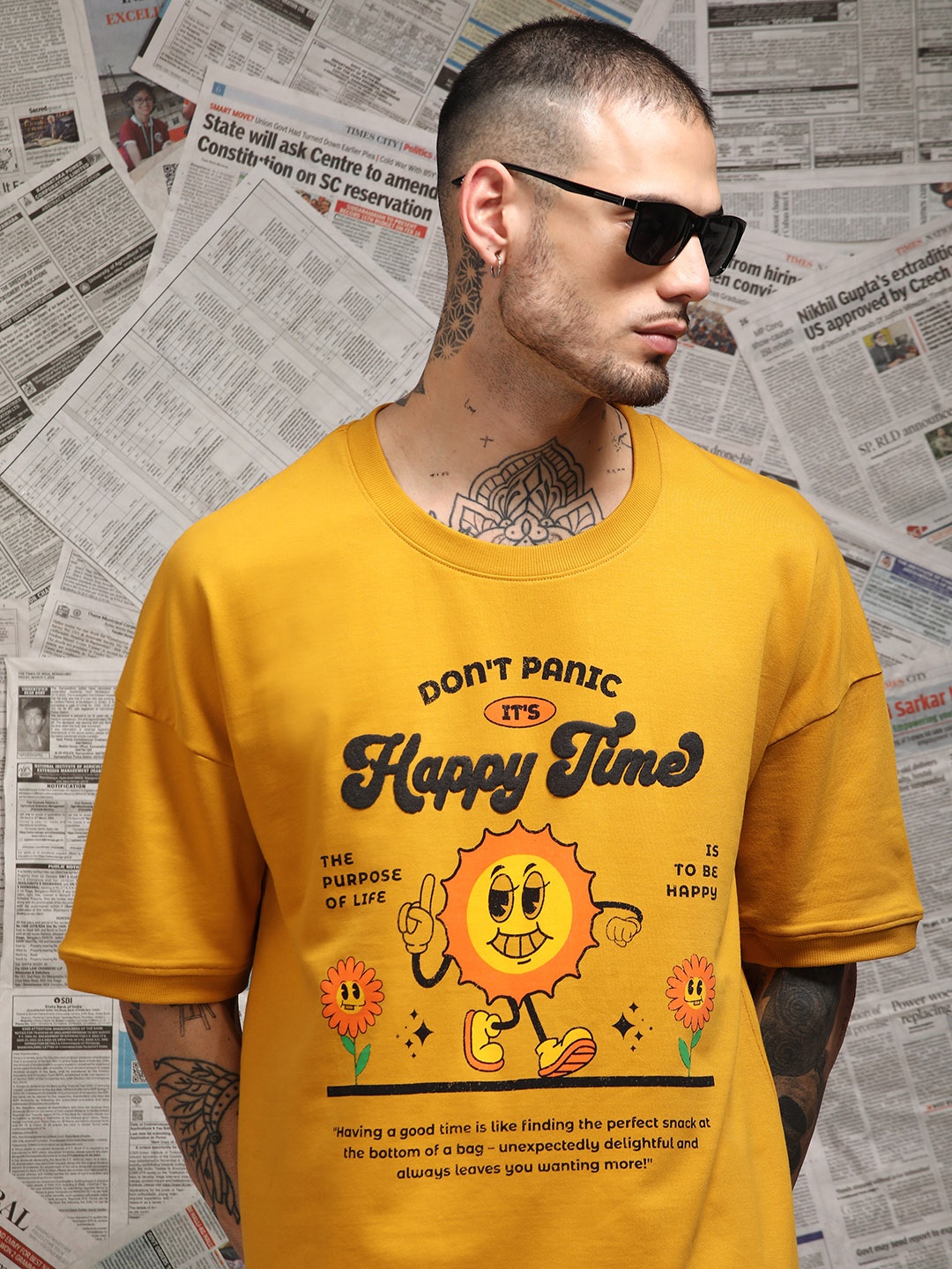 Difference of Opinion Men Drop Shoulder Embossed Terry Cotton Oversized T Shirt, Mustard
Difference of Opinion Men Drop Shoulder Embossed Terry Cotton Oversized T Shirt, Mustard
