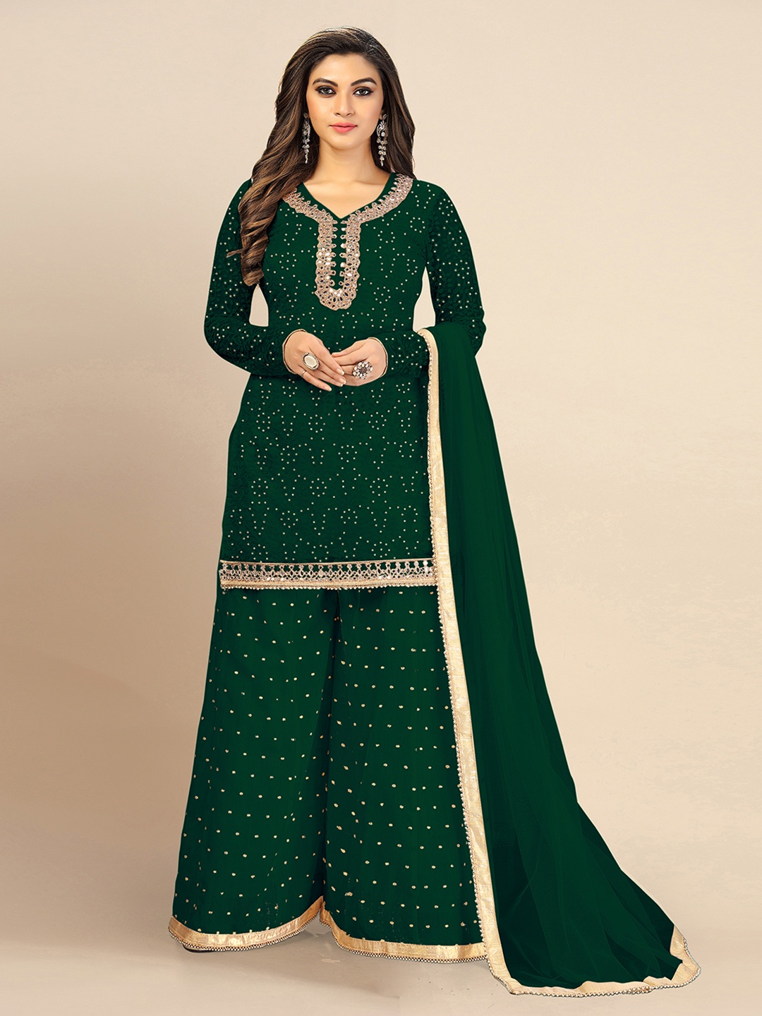 Trendmalls Women Floral Embroidered Regular Mirror Work Kurti with Palazzos & With Dupatta, Green
Trendmalls Women Floral Embroidered Regular Mirror Work Kurti with Palazzos & With Dupatta, Green