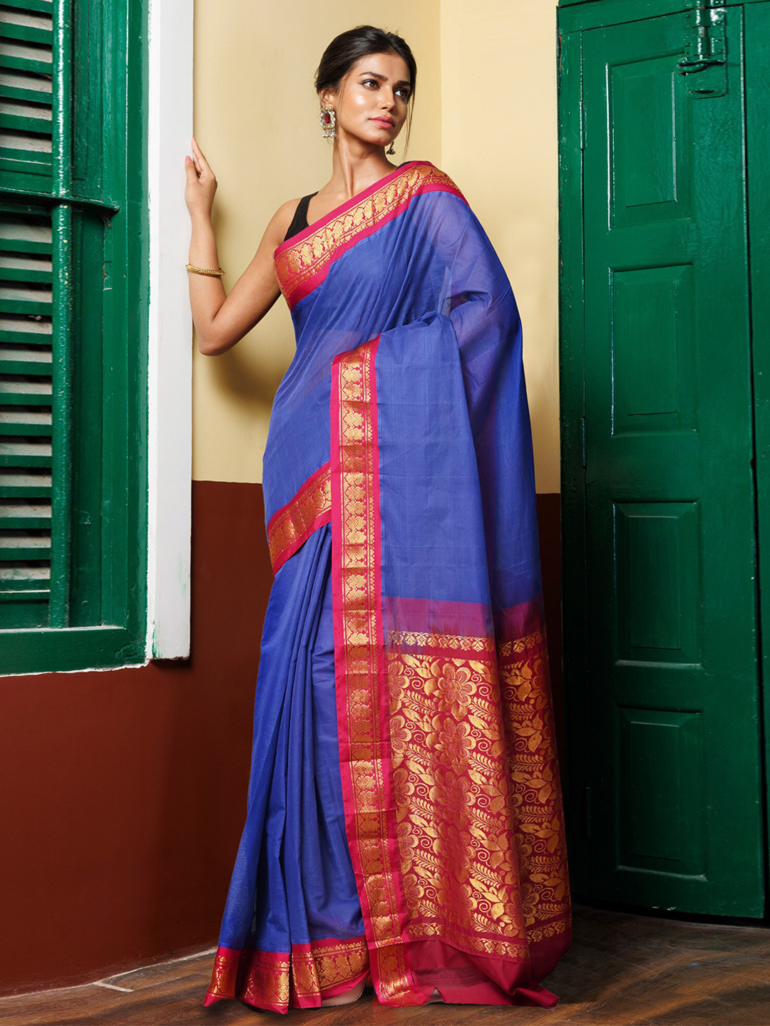 Unnati Silks Zari Pure Cotton Gadwal Saree, Blue 
Unnati Silks Zari Pure Cotton Gadwal Saree, Blue