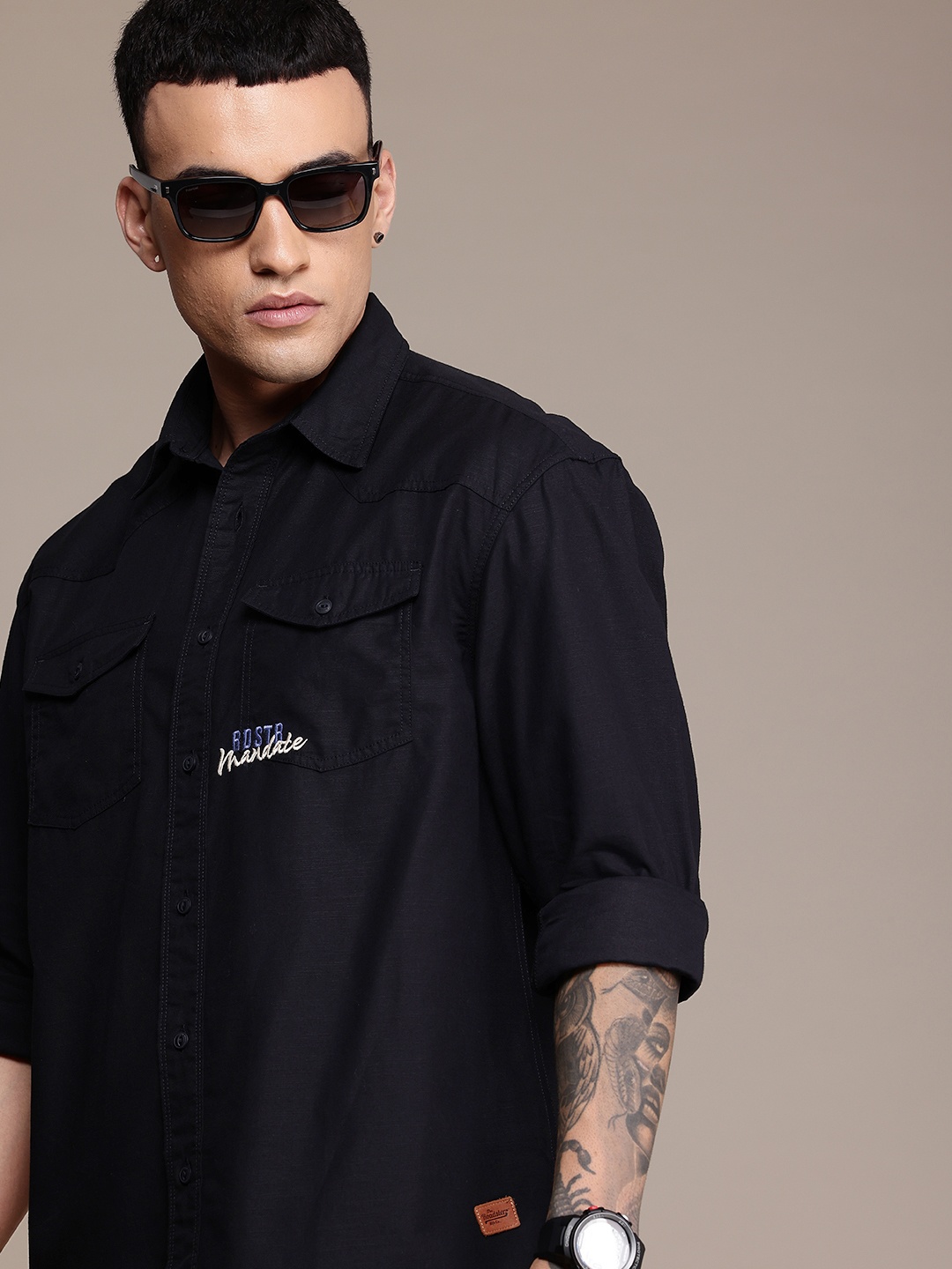 The Roadster Life Co. Pure Cotton Brand Logo Embroidered Detail Relaxed Fit Casual Shirt, Black
The Roadster Life Co. Pure Cotton Brand Logo Embroidered Detail Relaxed Fit Casual Shirt, Black