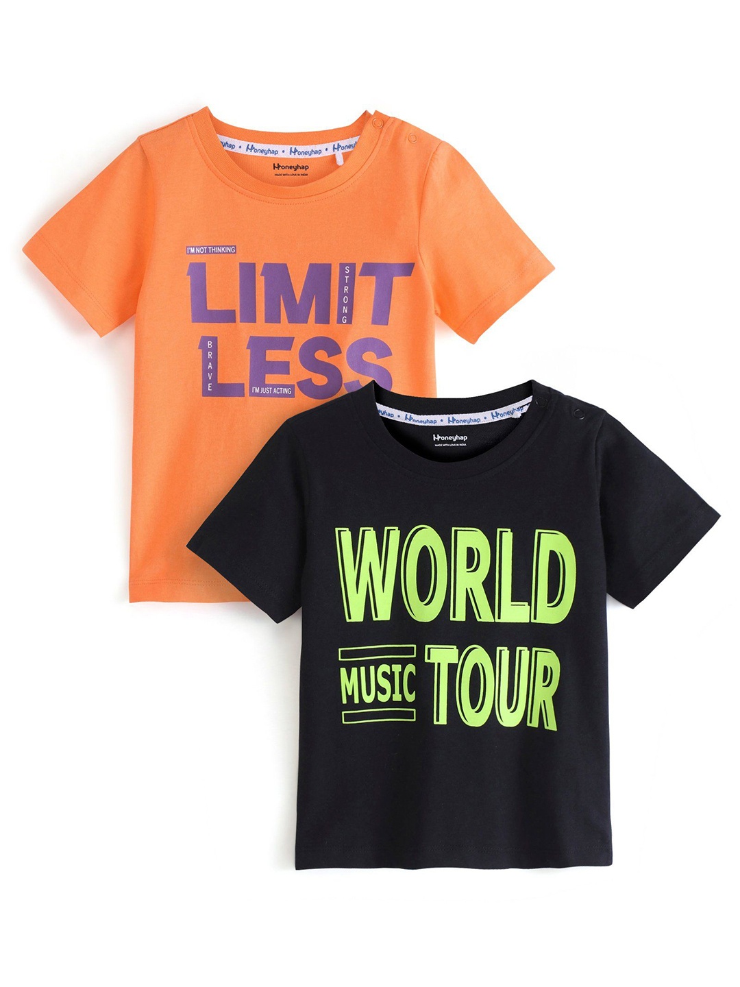 Honeyhap Boys Pack Of 2 Round Neck Typography Printed Bio Finish Cotton T-shirts, Orange
Honeyhap Boys Pack Of 2 Round Neck Typography Printed Bio Finish Cotton T-shirts, Orange