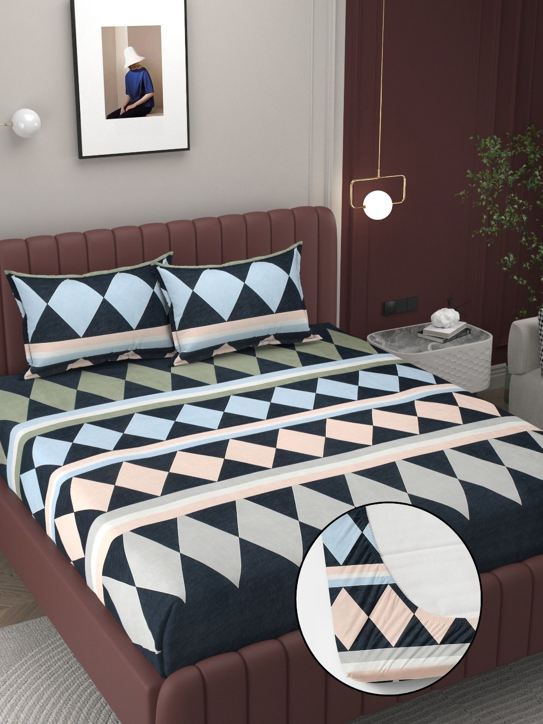 Bromwick Blue Printed Cotton 210 TC Double Elastic Fitted Bedsheet Set-2.28 m x 2.14 m
Bromwick Blue Printed Cotton 210 TC Double Elastic Fitted Bedsheet Set-2.28 m x 2.14 m