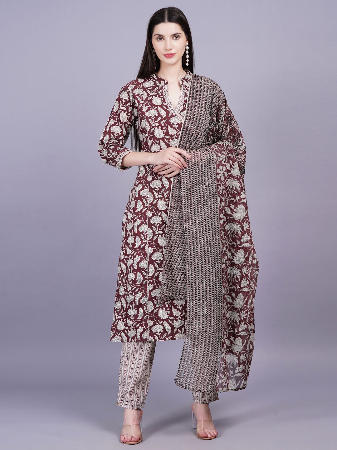 HIGHLIGHT FASHION EXPORT Women Floral Regular Mirror Work Pure Cotton Kurta Sets, Brown
HIGHLIGHT FASHION EXPORT Women Floral Regular Mirror Work Pure Cotton Kurta Sets, Brown
