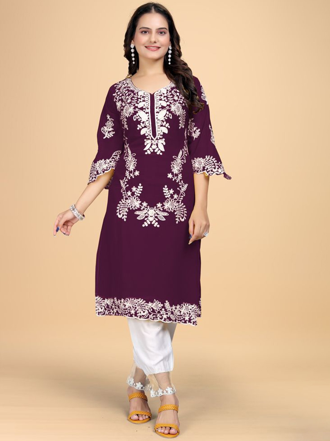 Fashion FRICKS Women Floral Embroidered Regular Thread Work Kurti with Trousers, Magenta
Fashion FRICKS Women Floral Embroidered Regular Thread Work Kurti with Trousers, Magenta