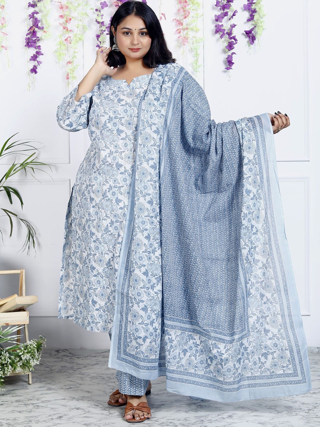 KALINI Women Floral Printed Regular Sequinned Pure Cotton Kurta with Trousers & With Dupatta, Blue
KALINI Women Floral Printed Regular Sequinned Pure Cotton Kurta with Trousers & With Dupatta, Blue