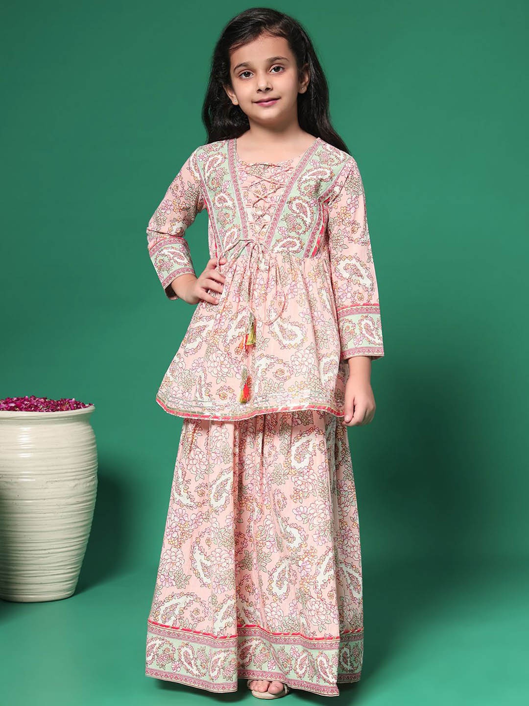 Readiprint Girls Floral Printed Pleated Gotta Patti Pure Cotton Kurti with Skirt, Peach
Readiprint Girls Floral Printed Pleated Gotta Patti Pure Cotton Kurti with Skirt, Peach