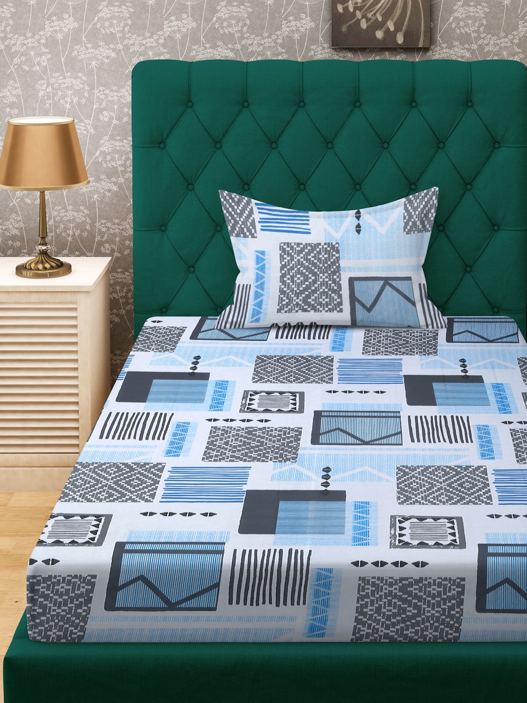 KLOTTHE Grey & Blue Printed Pure Cotton Fitted 400 TC Single Bedsheet With Pillow Cover
KLOTTHE Grey & Blue Printed Pure Cotton Fitted 400 TC Single Bedsheet With Pillow Cover