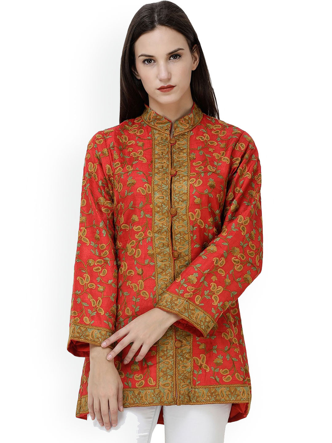 Exotic India Women Floral Crop Padded Jacket, Orange 
Exotic India Women Floral Crop Padded Jacket, Orange