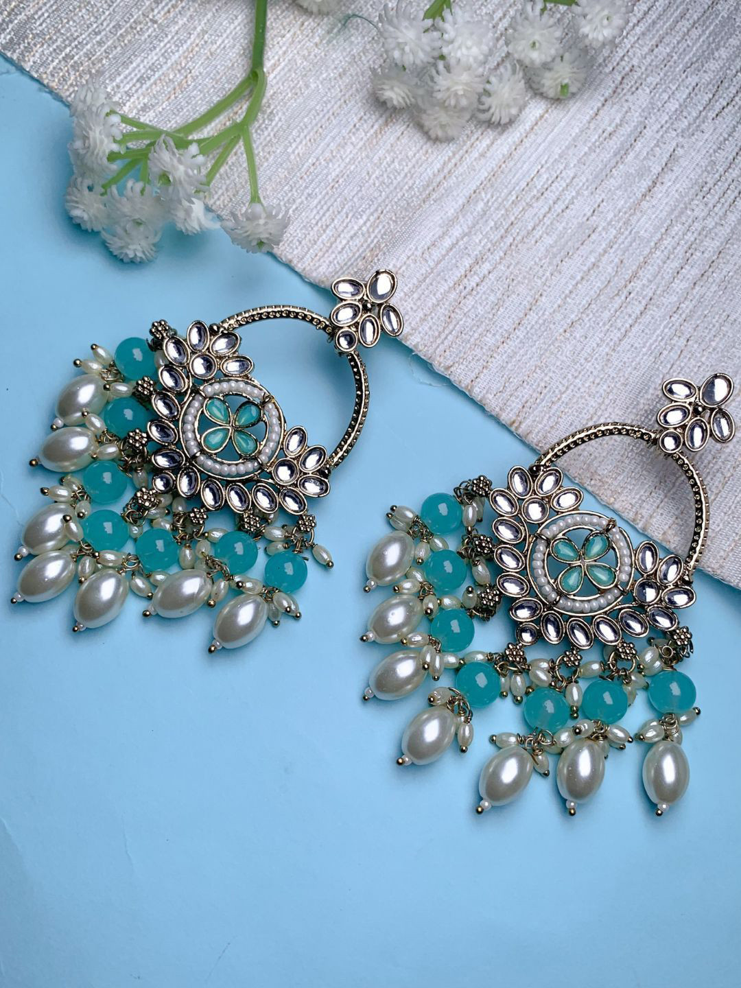 I Jewels Contemporary Chandbalis Earrings, Turquoise blue
I Jewels Contemporary Chandbalis Earrings, Turquoise blue