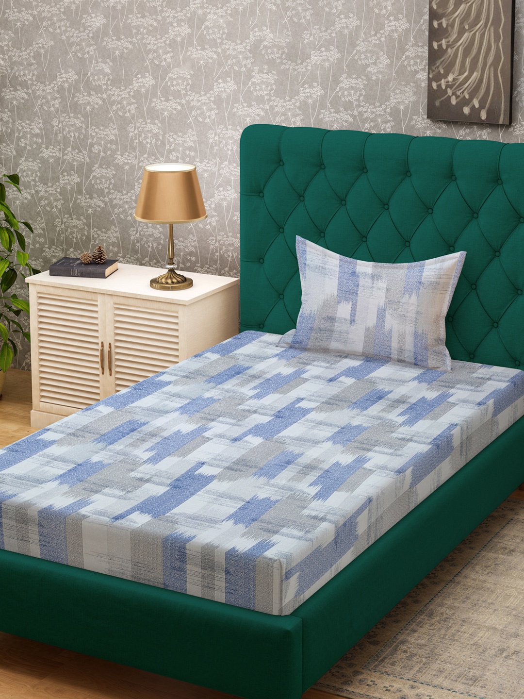 KLOTTHE Grey Geometric Printed Pure Cotton 400 TC Single Bedsheets With Pillow Cover, Blue
KLOTTHE Grey Geometric Printed Pure Cotton 400 TC Single Bedsheets With Pillow Cover, Blue