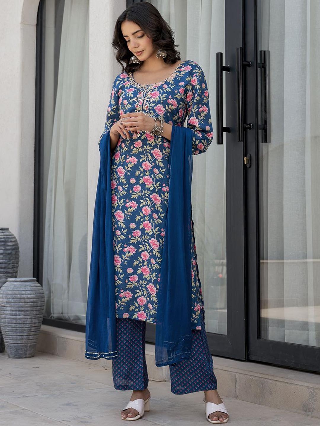 Divena Women Floral Printed Regular Gotta Patti Kurta with Trousers & With Dupatta, Blue
Divena Women Floral Printed Regular Gotta Patti Kurta with Trousers & With Dupatta, Blue