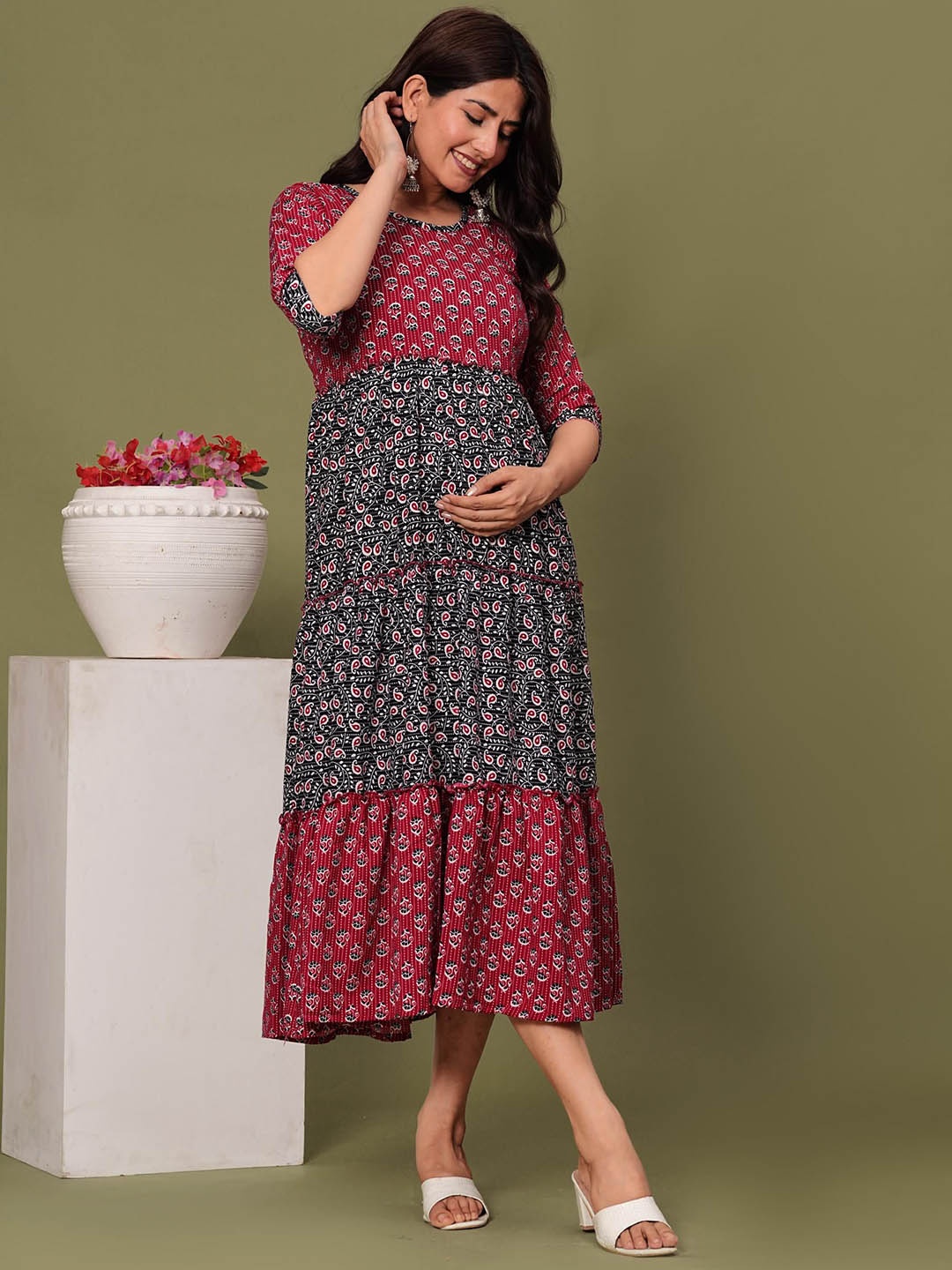 SKY FAB Women Ethnic Motifs Printed Mirror Work Floral Maternity Kurta, Maroon
SKY FAB Women Ethnic Motifs Printed Mirror Work Floral Maternity Kurta, Maroon