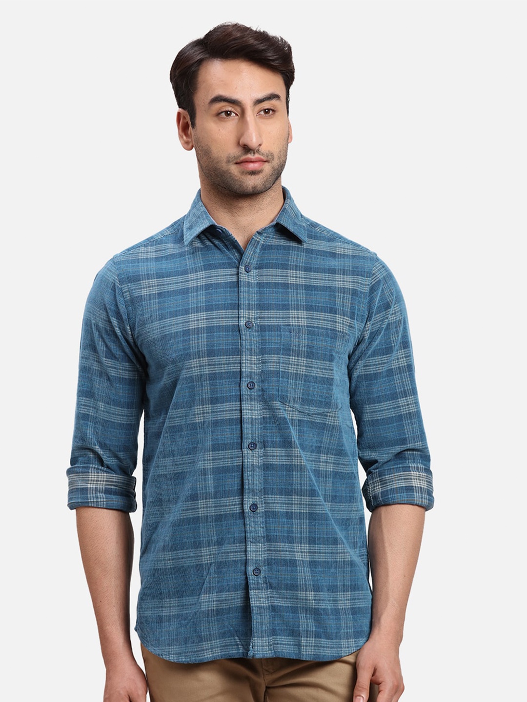 ColorPlus Men Opaque Checked Casual Shirt, Blue