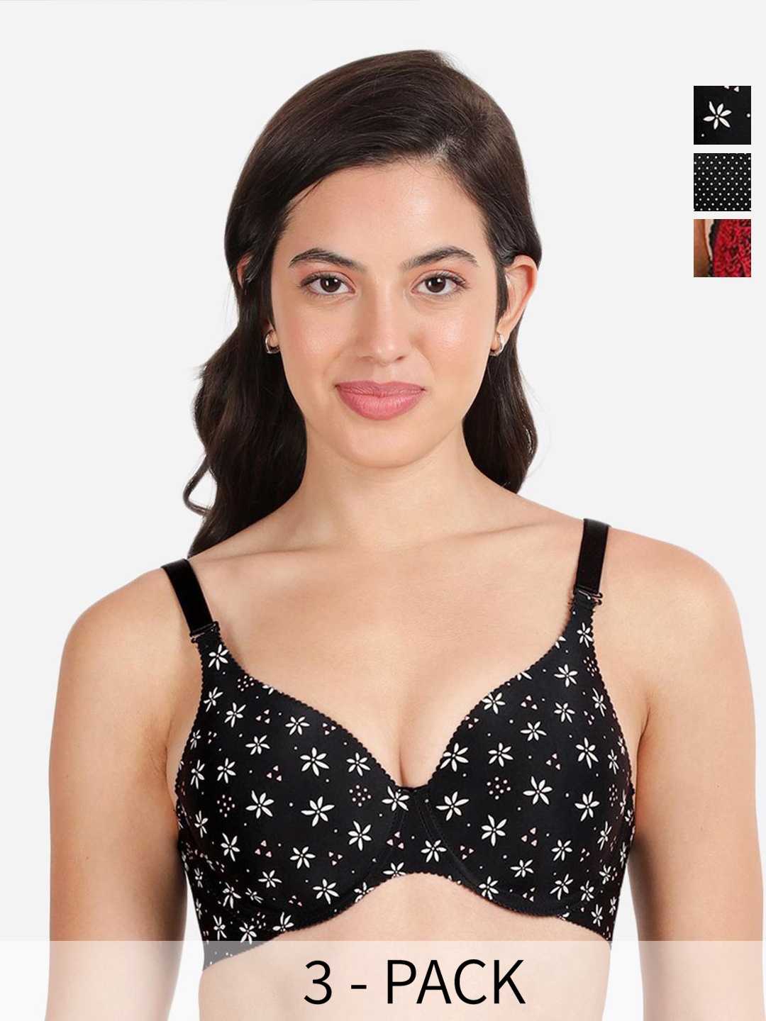 shyaway Pack of 3 Floral Medium Coverage Lightly Padded T-shirt Bra-All Day Comfort, Black
shyaway Pack of 3 Floral Medium Coverage Lightly Padded T-shirt Bra-All Day Comfort, Black