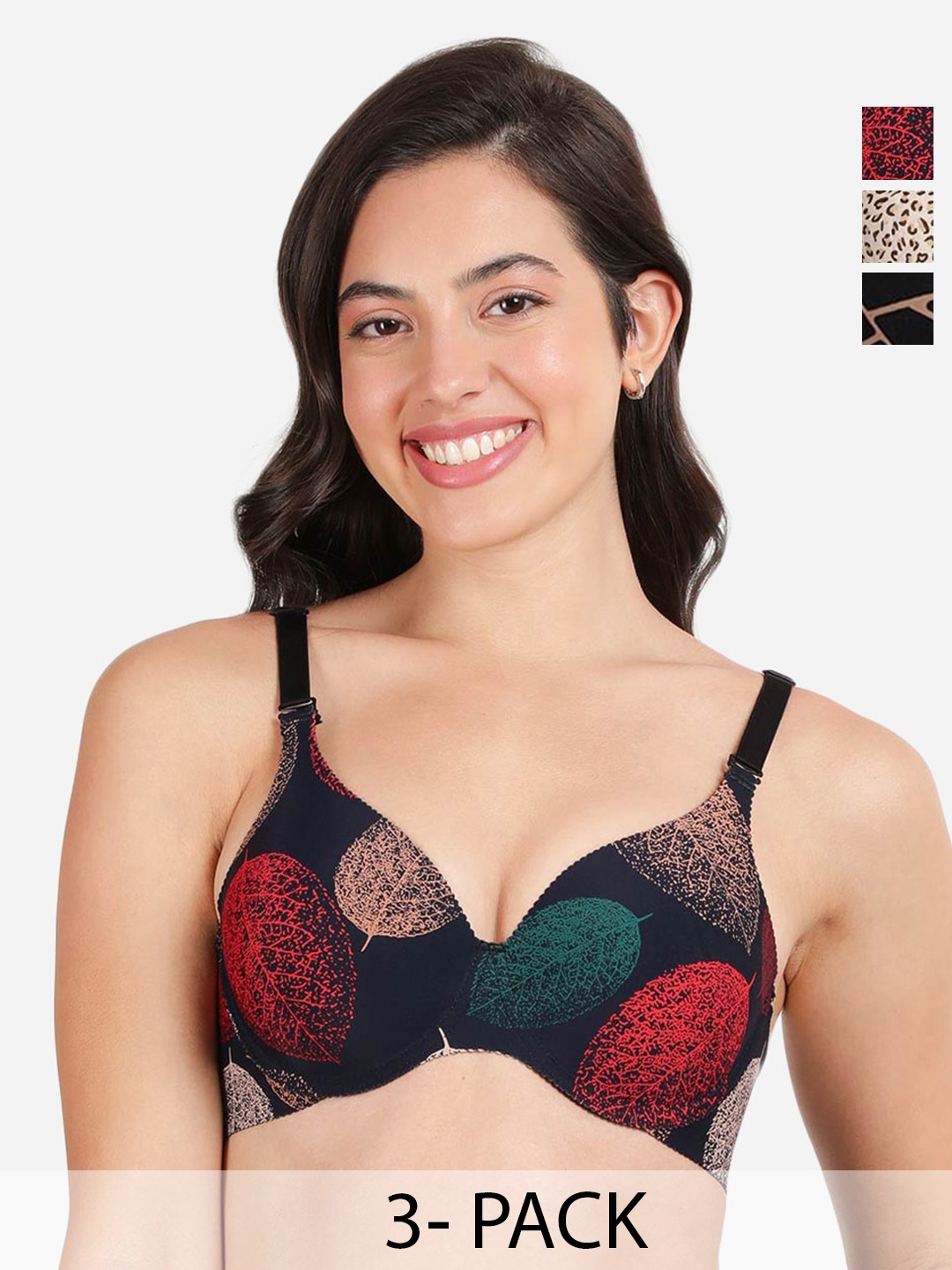 shyaway Pack of 3 Floral Medium Coverage Lightly Padded T-shirt Bra-All Day Comfort, Black
shyaway Pack of 3 Floral Medium Coverage Lightly Padded T-shirt Bra-All Day Comfort, Black