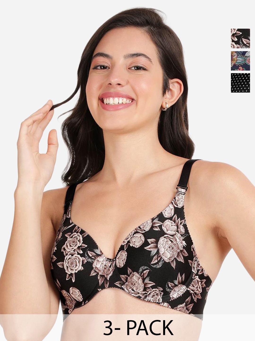 shyaway Floral Women Pack of 3 Medium Coverage Underwired Lightly Padded T-shirt Bra, Black
shyaway Floral Women Pack of 3 Medium Coverage Underwired Lightly Padded T-shirt Bra, Black