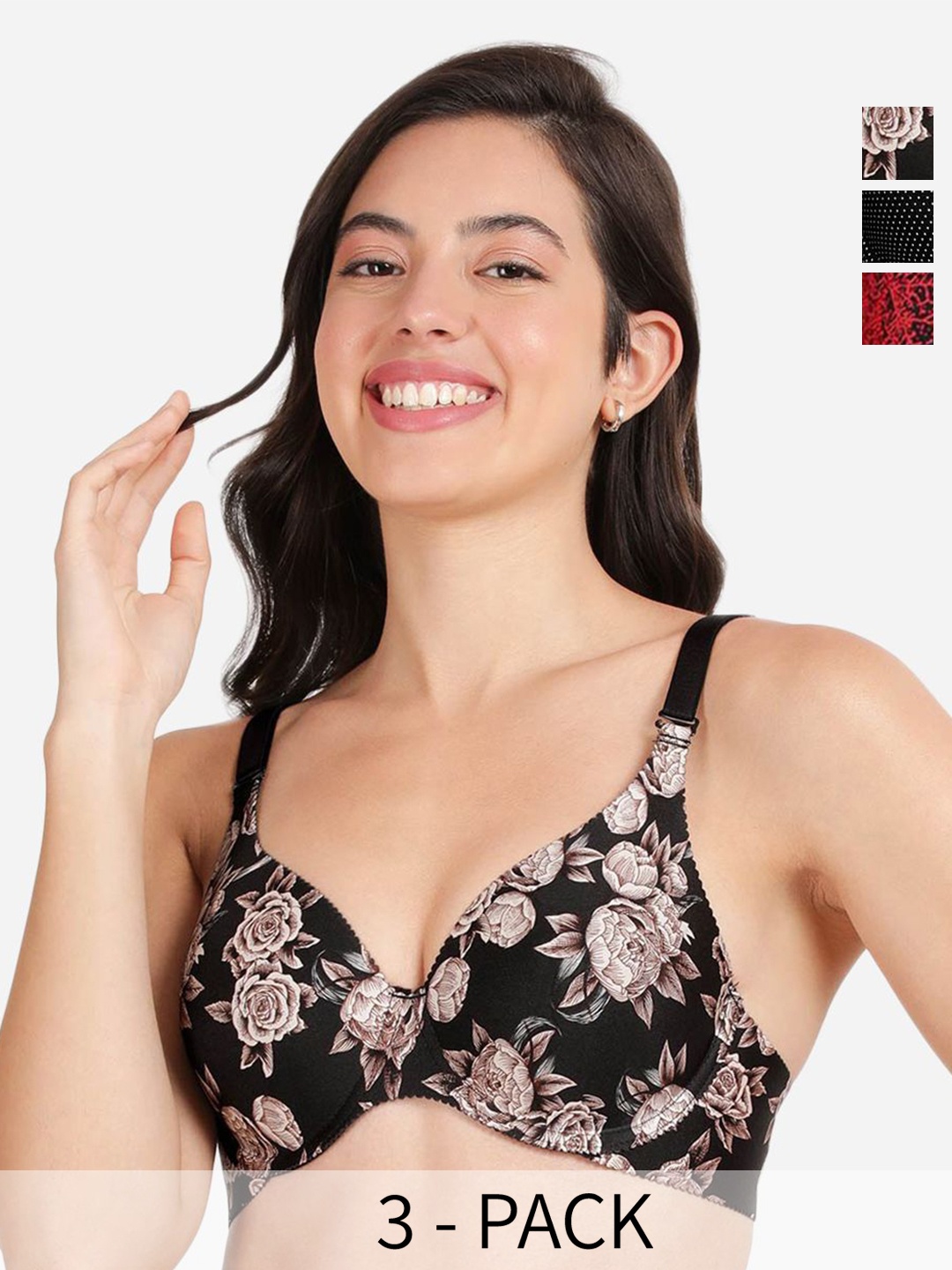 shyaway Floral Women Pack of 3 Medium Coverage Underwired Lightly Padded T-shirt Bra, Black
shyaway Floral Women Pack of 3 Medium Coverage Underwired Lightly Padded T-shirt Bra, Black