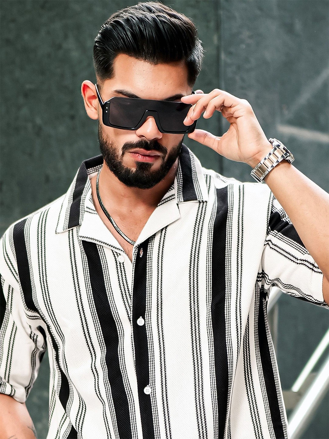 Maniac Comfort Vertical Striped Cuban Collar Drop-Shoulder Sleeves Oversized Casual Shirt, Black
Maniac Comfort Vertical Striped Cuban Collar Drop-Shoulder Sleeves Oversized Casual Shirt, Black