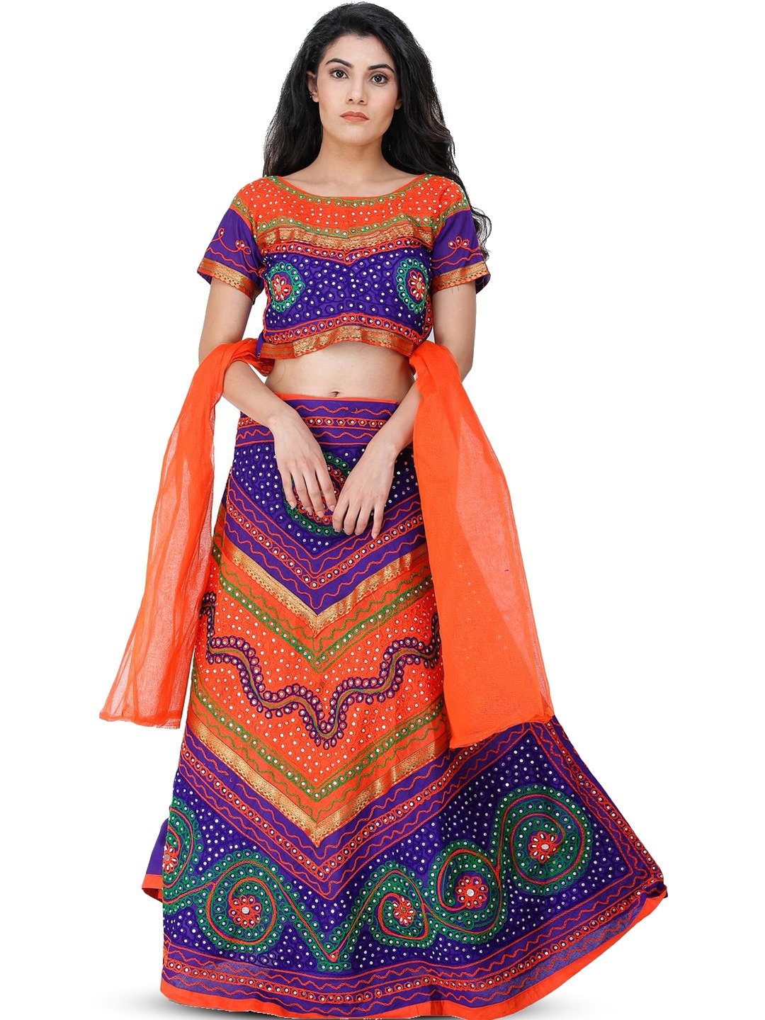 Exotic India Sequins-Thread Embroidered Rajasthani Style Cherry Tomato Lehenga Choli, Orange
Exotic India Sequins-Thread Embroidered Rajasthani Style Cherry Tomato Lehenga Choli, Orange