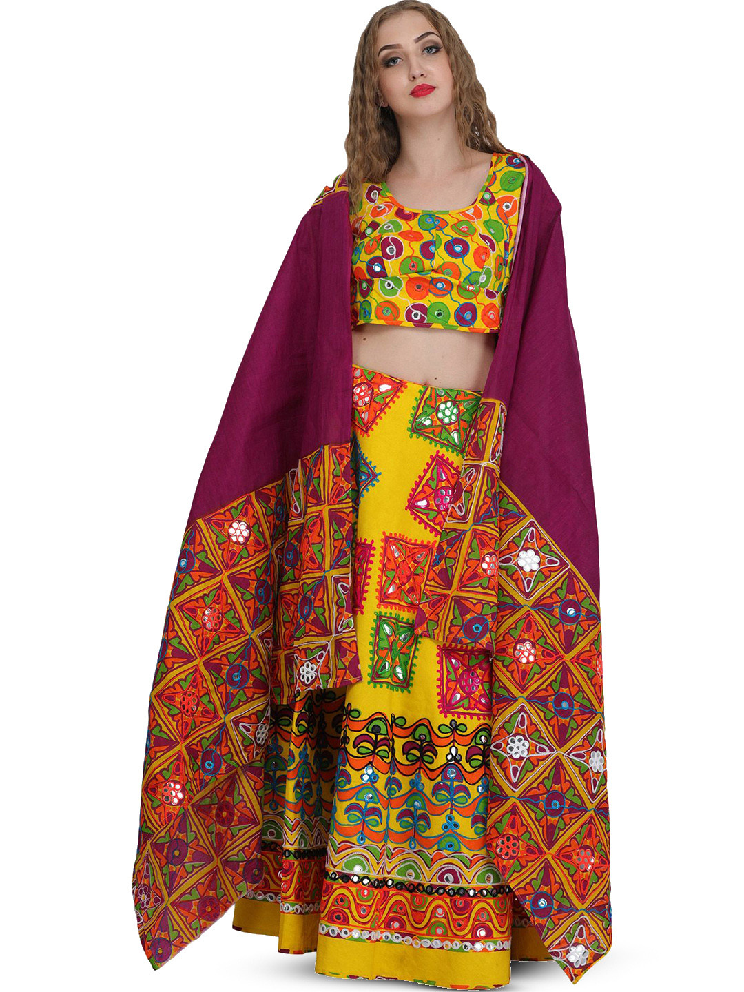 Exotic India Women Embroidered Mirror Work Ready to Wear Lehenga & Blouse With Dupatta, Yellow
Exotic India Women Embroidered Mirror Work Ready to Wear Lehenga & Blouse With Dupatta, Yellow