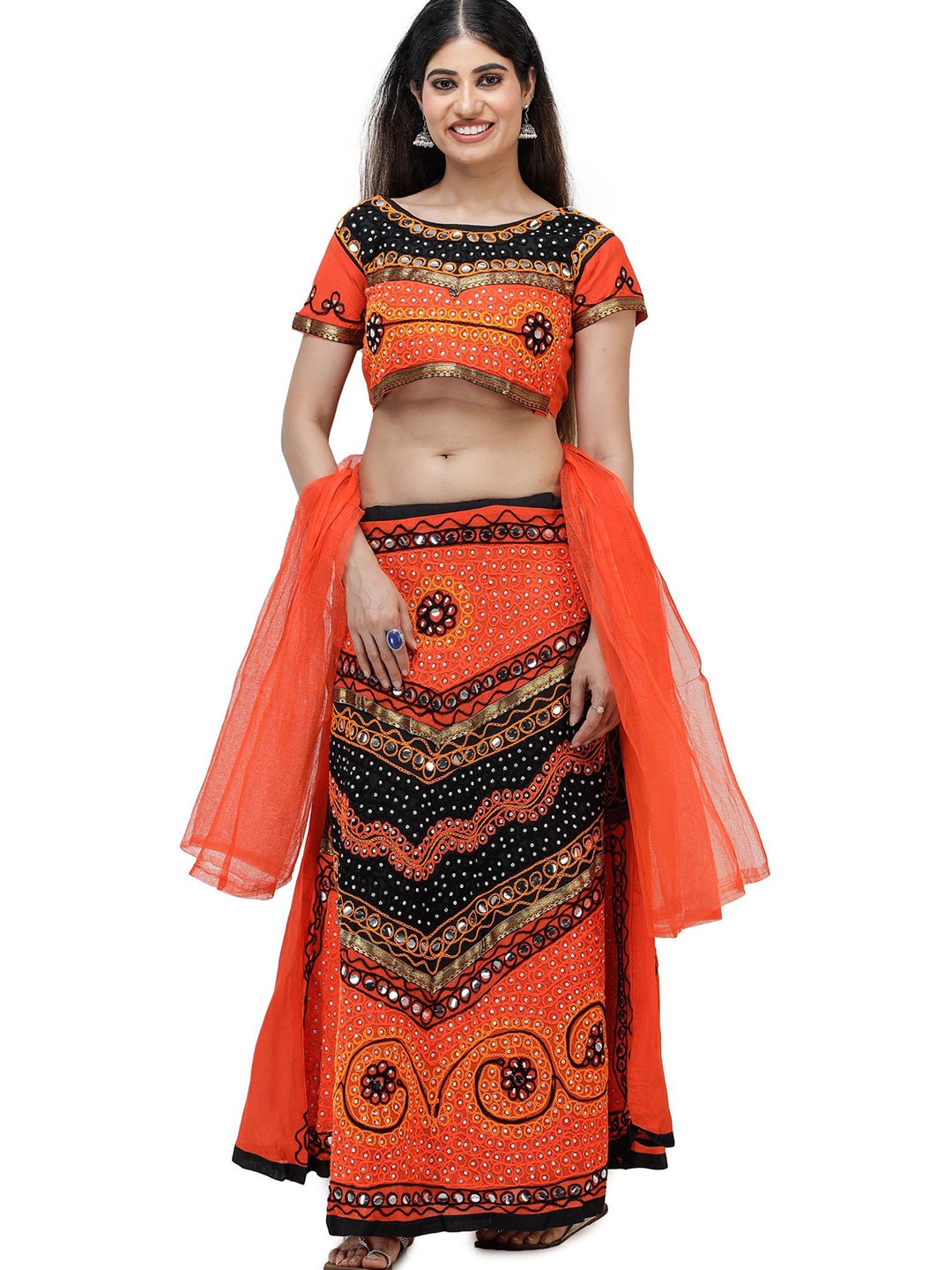 Exotic India Embroidered Mirror Work Ready to Wear Lehenga & Blouse With Dupatta, Orange
Exotic India Embroidered Mirror Work Ready to Wear Lehenga & Blouse With Dupatta, Orange