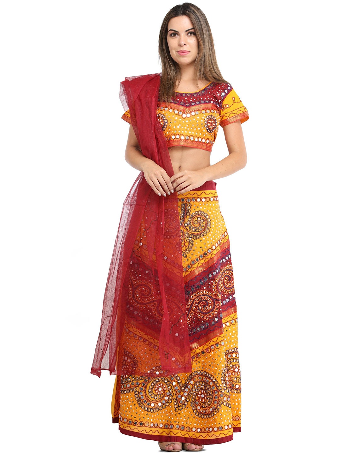 Exotic India Embroidered Mirror Work Ready to Wear Lehenga & Blouse With Dupatta, Gold
Exotic India Embroidered Mirror Work Ready to Wear Lehenga & Blouse With Dupatta, Gold