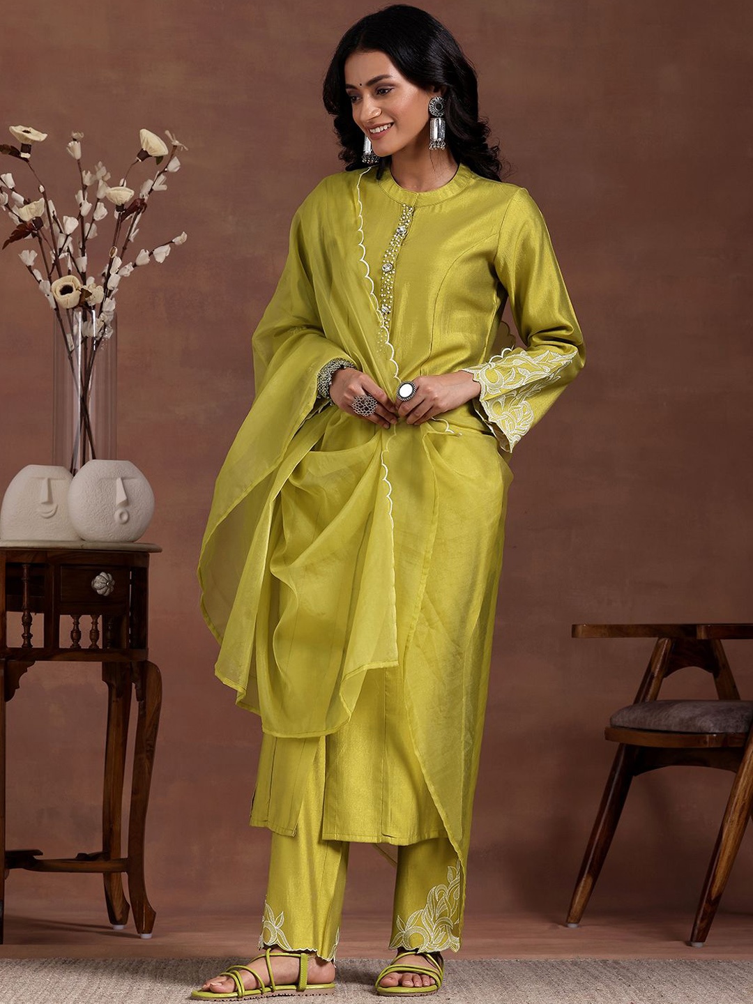 Libas Women Panelled Embroidered Beads and Stones Kurta with Trousers & With Dupatta, Lime green
Libas Women Panelled Embroidered Beads and Stones Kurta with Trousers & With Dupatta, Lime green