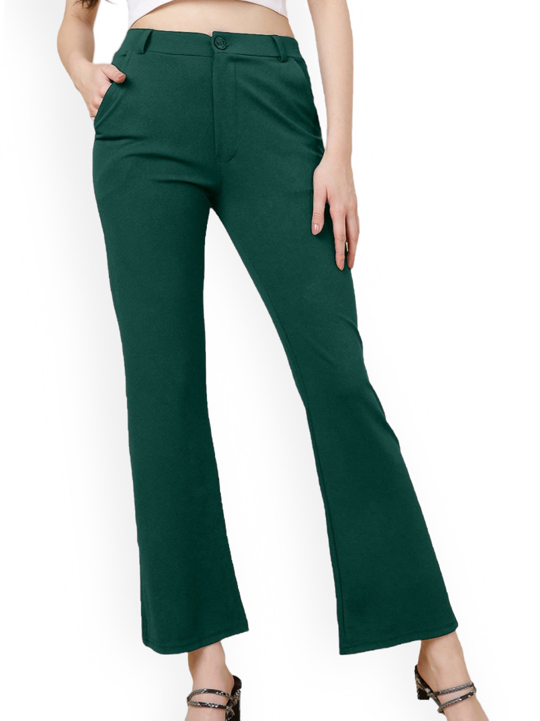 BAESD Women Slim Fit High-Rise Easy Wash Trousers, Green 
BAESD Women Slim Fit High-Rise Easy Wash Trousers, Green