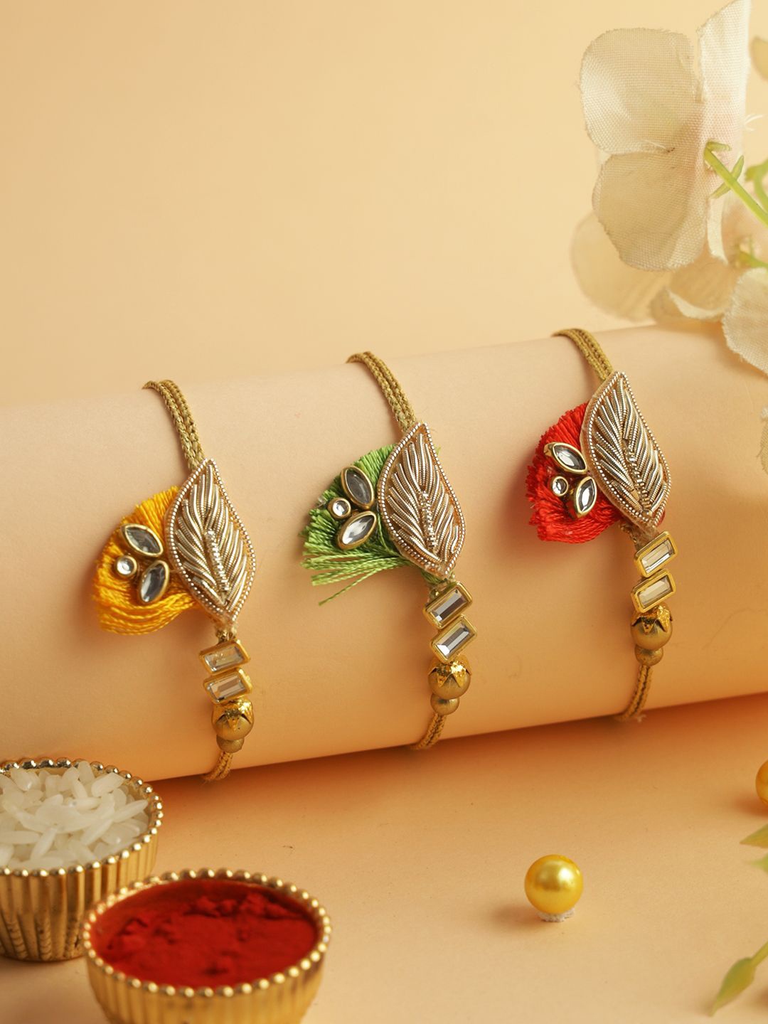 Aapno Rajasthan Set Of 3 Beaded Colourful Charm Rakhis With Roli Chawal & Greeting Card, Red
Aapno Rajasthan Set Of 3 Beaded Colourful Charm Rakhis With Roli Chawal & Greeting Card, Red