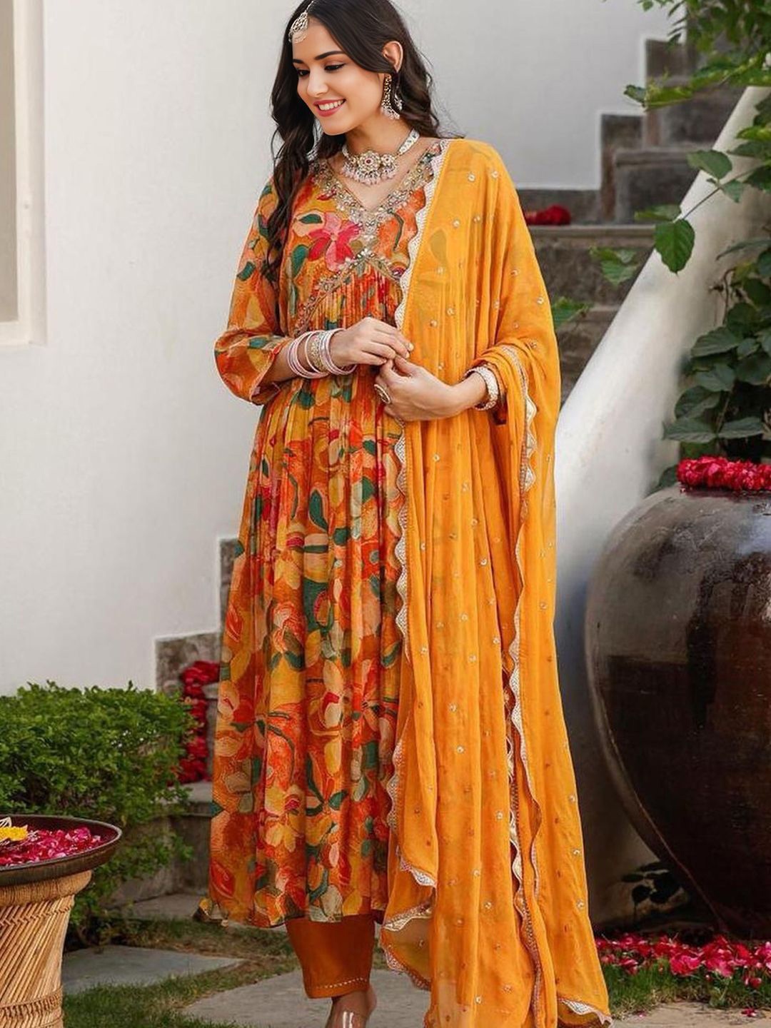 BLACK SCISSOR Women Floral Printed Empire Sequinned Kurta with Trousers & With Dupatta, Yellow
BLACK SCISSOR Women Floral Printed Empire Sequinned Kurta with Trousers & With Dupatta, Yellow