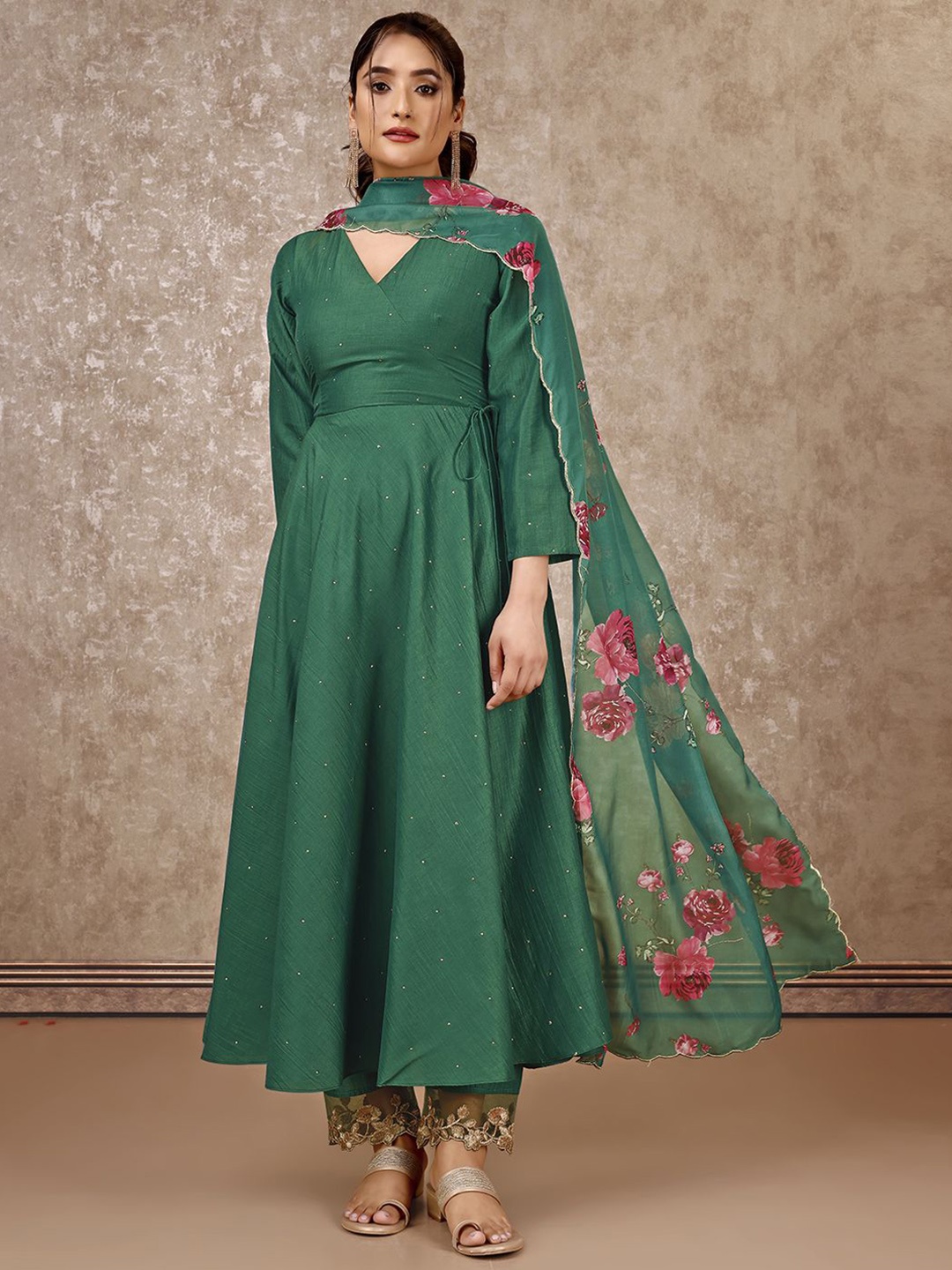SANSKAR Women Embroidered Angrakha Mukaish Kurta with Trousers & With Dupatta, Green
SANSKAR Women Embroidered Angrakha Mukaish Kurta with Trousers & With Dupatta, Green