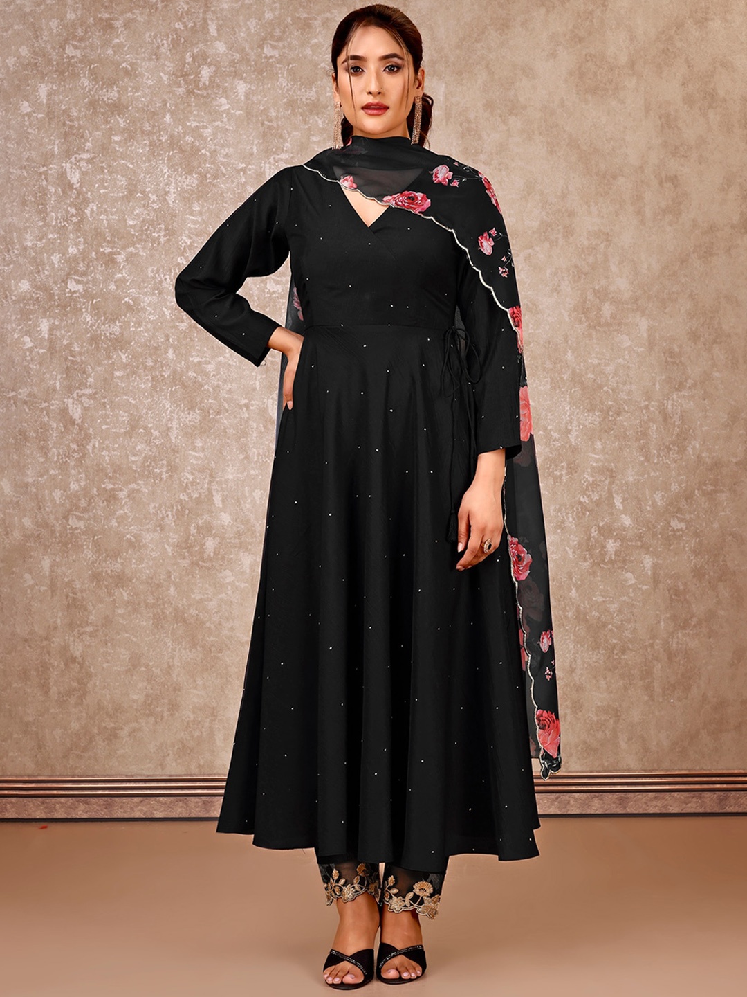 SANSKAR Women Embroidered Angrakha Mukaish Kurta with Palazzos & With Dupatta, Black
SANSKAR Women Embroidered Angrakha Mukaish Kurta with Palazzos & With Dupatta, Black
