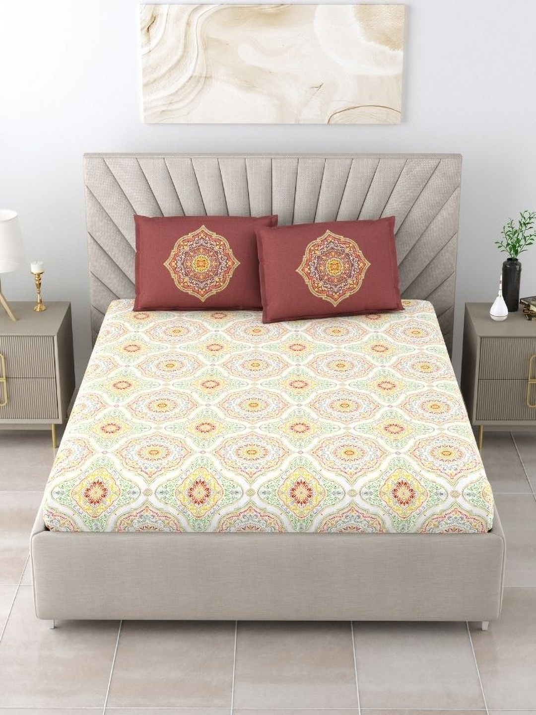 Salona Bichona Green & White Ethnic Motifs 180 TC King Bedsheet with 2 Pillow Covers
Salona Bichona Green & White Ethnic Motifs 180 TC King Bedsheet with 2 Pillow Covers