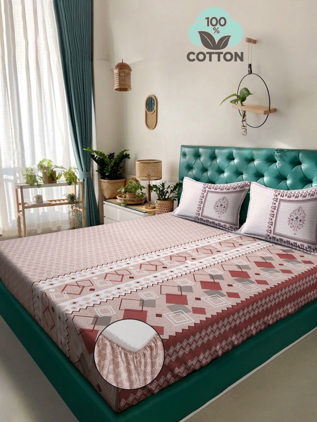 KLOTTHE Peach Printed 400 TC Pure Cotton Super King Fitted Bedsheet & 2 Pillow Covers
KLOTTHE Peach Printed 400 TC Pure Cotton Super King Fitted Bedsheet & 2 Pillow Covers