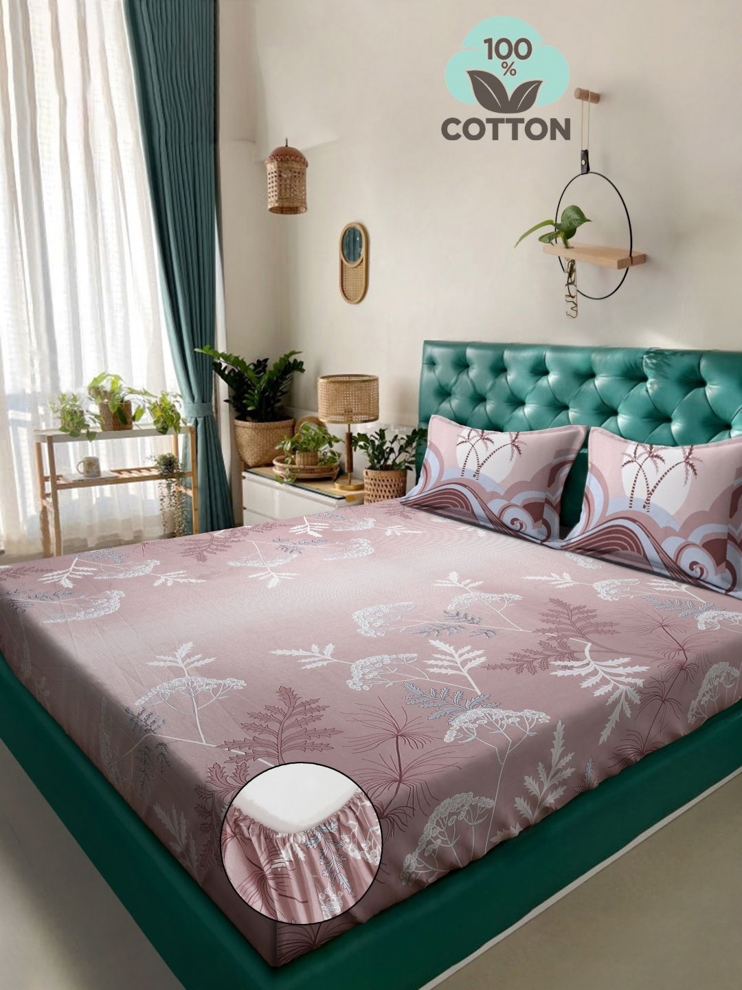 KLOTTHE Pink Printed 400 TC Pure Cotton Super King Fitted Bedsheet & 2 Pillow Covers
KLOTTHE Pink Printed 400 TC Pure Cotton Super King Fitted Bedsheet & 2 Pillow Covers