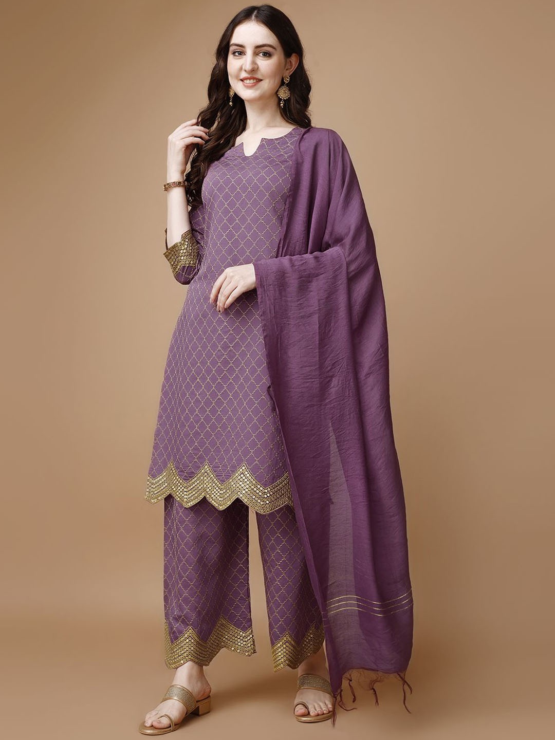 KALINI Women Ethnic Motifs Embroidered Regular Thread Work Kurta with Palazzos & With Dupatta, Purple
KALINI Women Ethnic Motifs Embroidered Regular Thread Work Kurta with Palazzos & With Dupatta, Purple