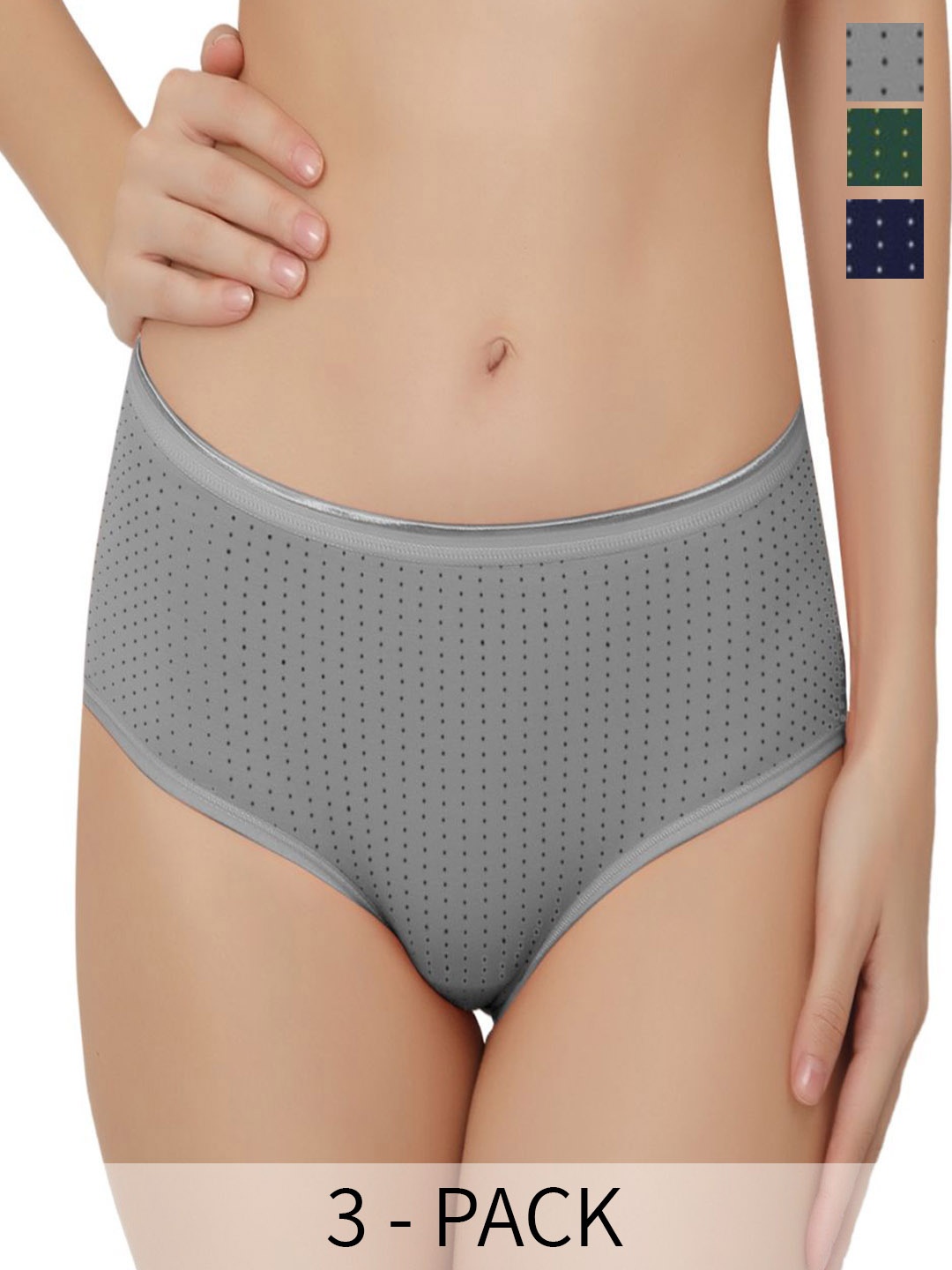 Bella Voste Pack Of 3 Polka Dot Printed Seamless Anti Microbial Hipster Briefs, Grey
Bella Voste Pack Of 3 Polka Dot Printed Seamless Anti Microbial Hipster Briefs, Grey