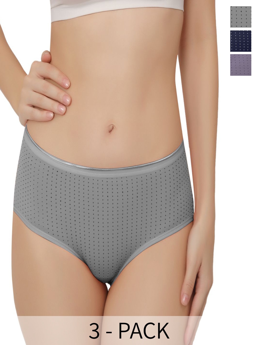 Bella Voste Pack Of 3 Polka Dot Printed Seamless Anti Bacterial Hipster Briefs, Grey
Bella Voste Pack Of 3 Polka Dot Printed Seamless Anti Bacterial Hipster Briefs, Grey