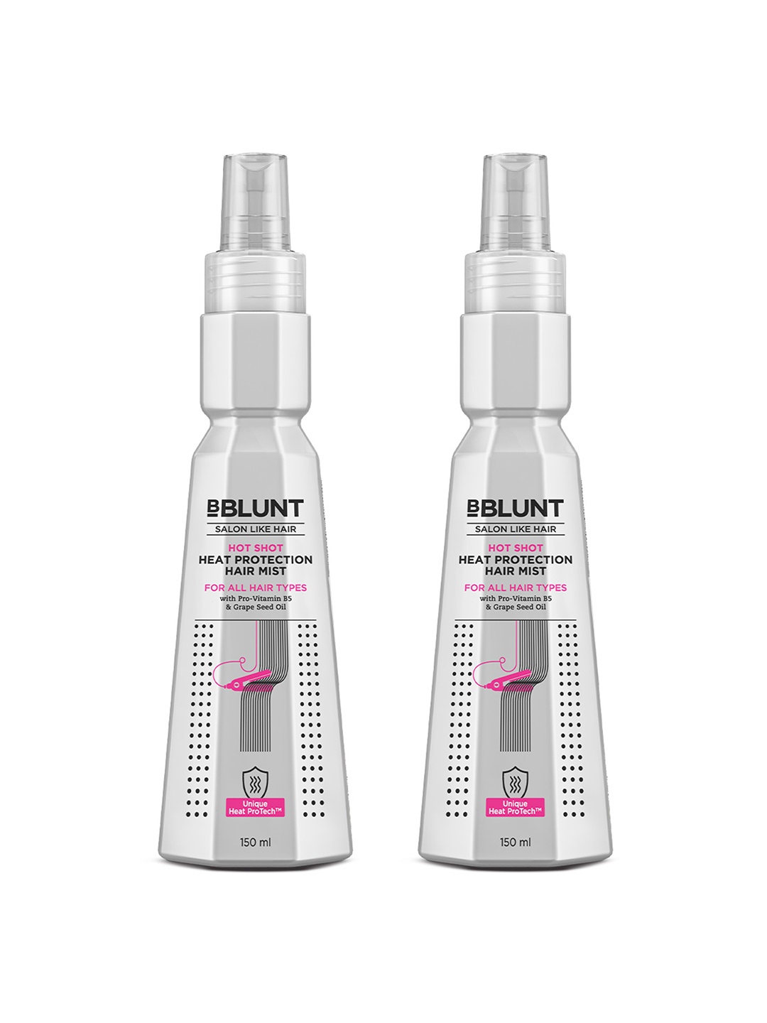 BBLUNT Set of 2 Hot Shot Heat Protection Mist with Grapeseed Oil & Provit B5 - 150ml each, White
BBLUNT Set of 2 Hot Shot Heat Protection Mist with Grapeseed Oil & Provit B5 - 150ml each, White