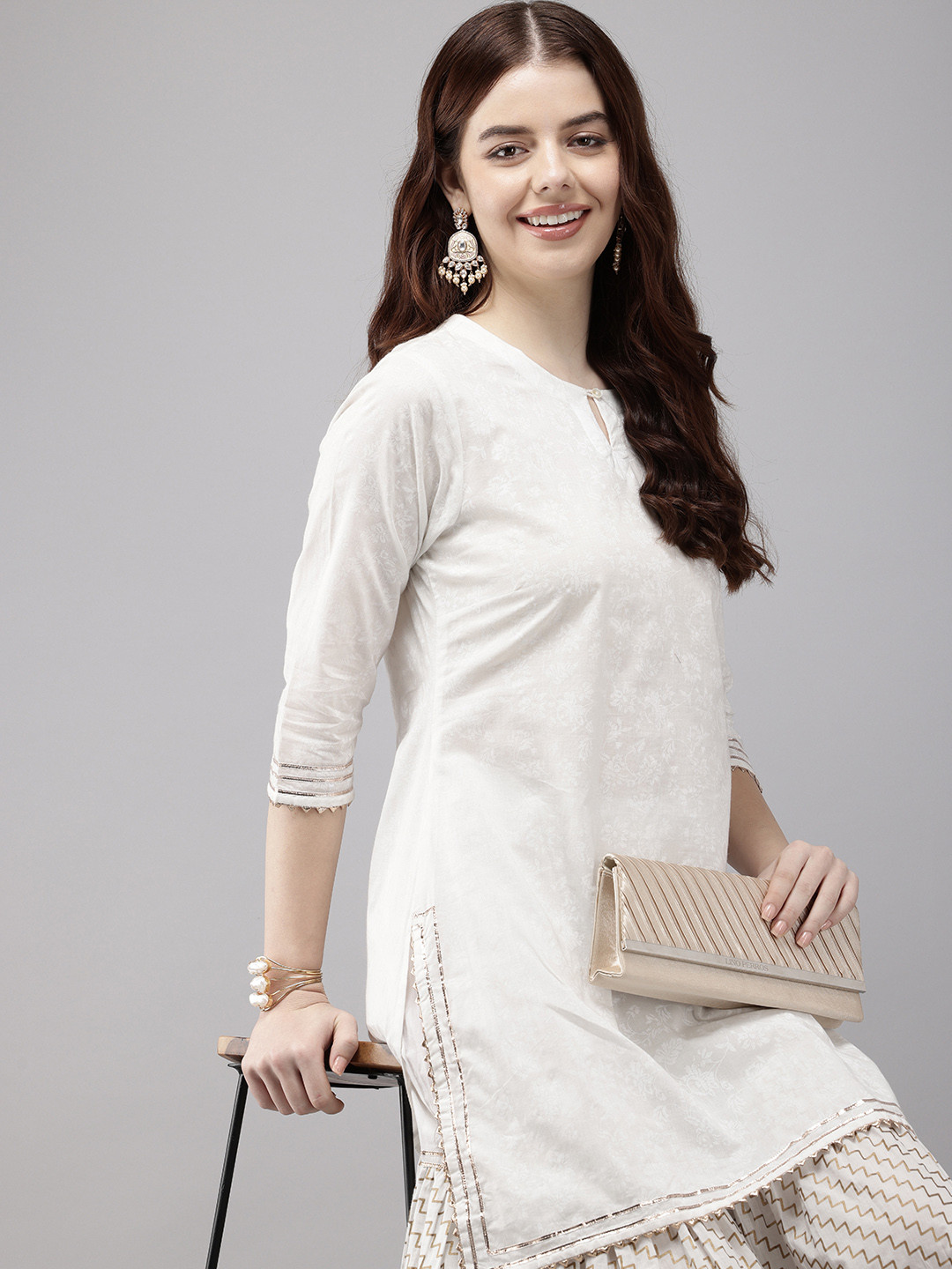 Vedic Floral Printed Gotta Patti Kurta With Sharara, White
Vedic Floral Printed Gotta Patti Kurta With Sharara, White