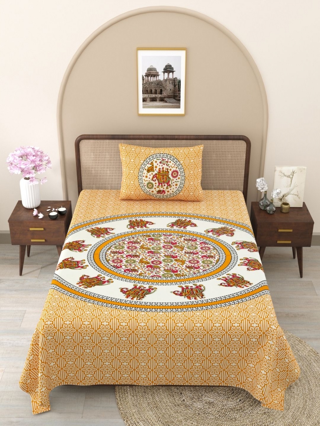 The Craft Monk Yellow Ethnic Motifs 180 TC Cotton Single Bedsheet with 1 Pillow Cover
The Craft Monk Yellow Ethnic Motifs 180 TC Cotton Single Bedsheet with 1 Pillow Cover