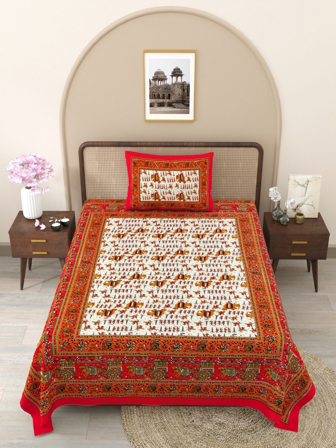The Craft Monk Orange Ethnic Motifs 180 TC Cotton Single Bedsheet with 1 Pillow Cover
The Craft Monk Orange Ethnic Motifs 180 TC Cotton Single Bedsheet with 1 Pillow Cover