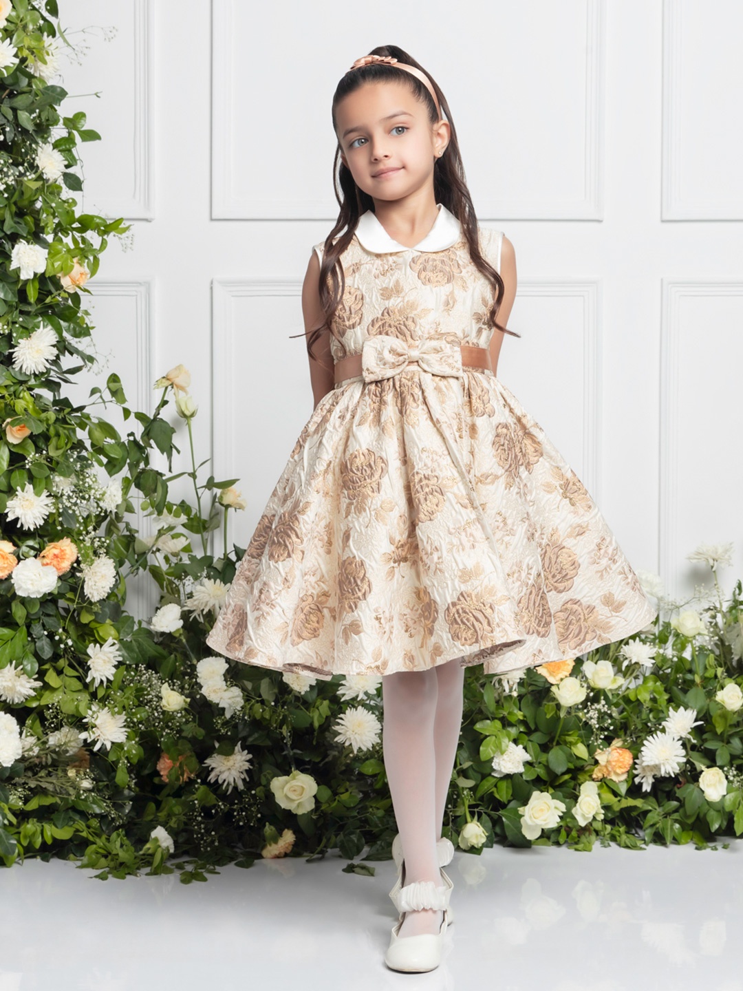 THE PONY & PEONY CO. Girls Printed Peter Pan Collar Gathered Jacquard Fit & Flare Dress, Gold
THE PONY & PEONY CO. Girls Printed Peter Pan Collar Gathered Jacquard Fit & Flare Dress, Gold