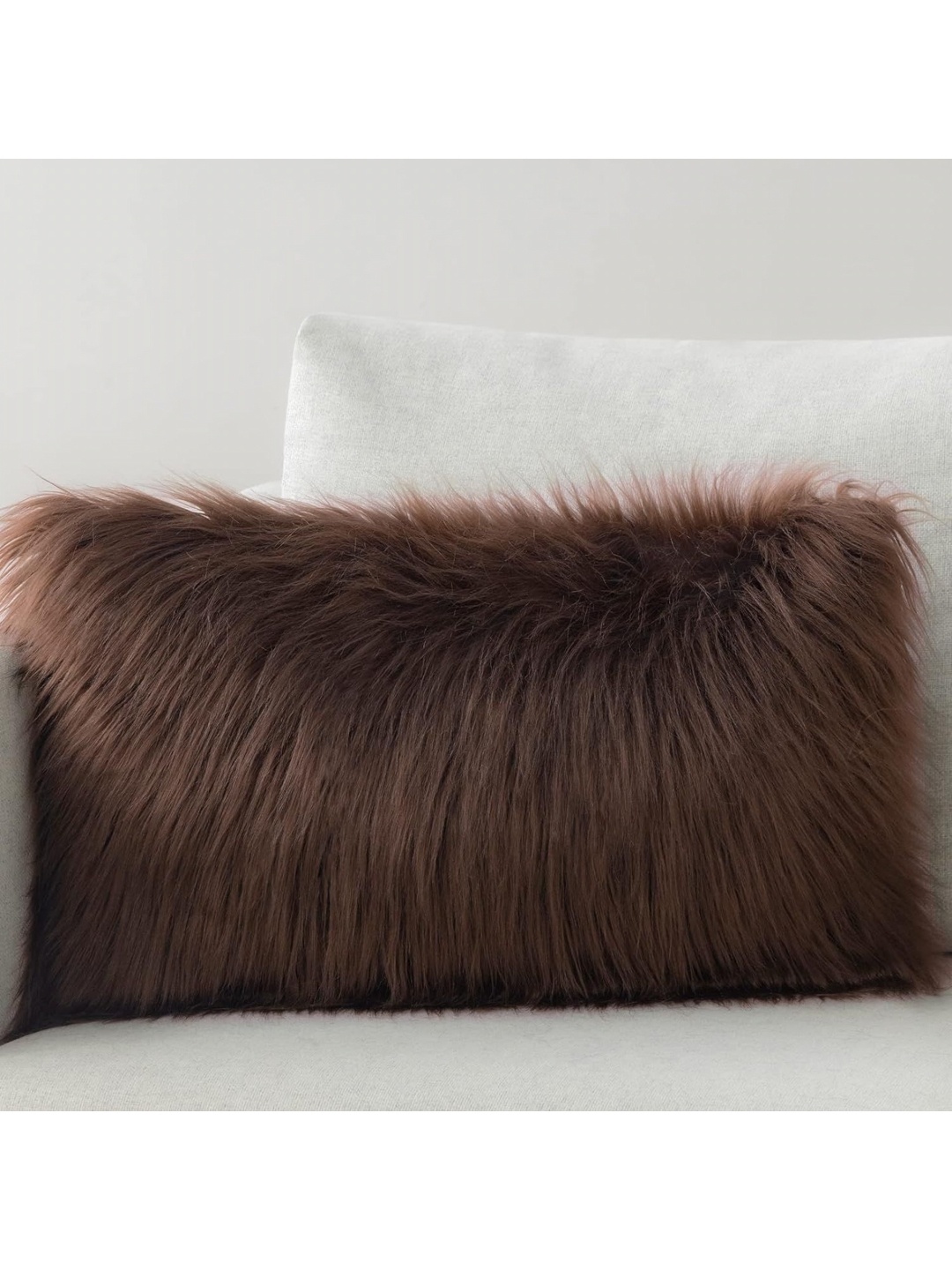 MONKDECOR Brown 2 Pieces Rectangle Fur Cushion Covers