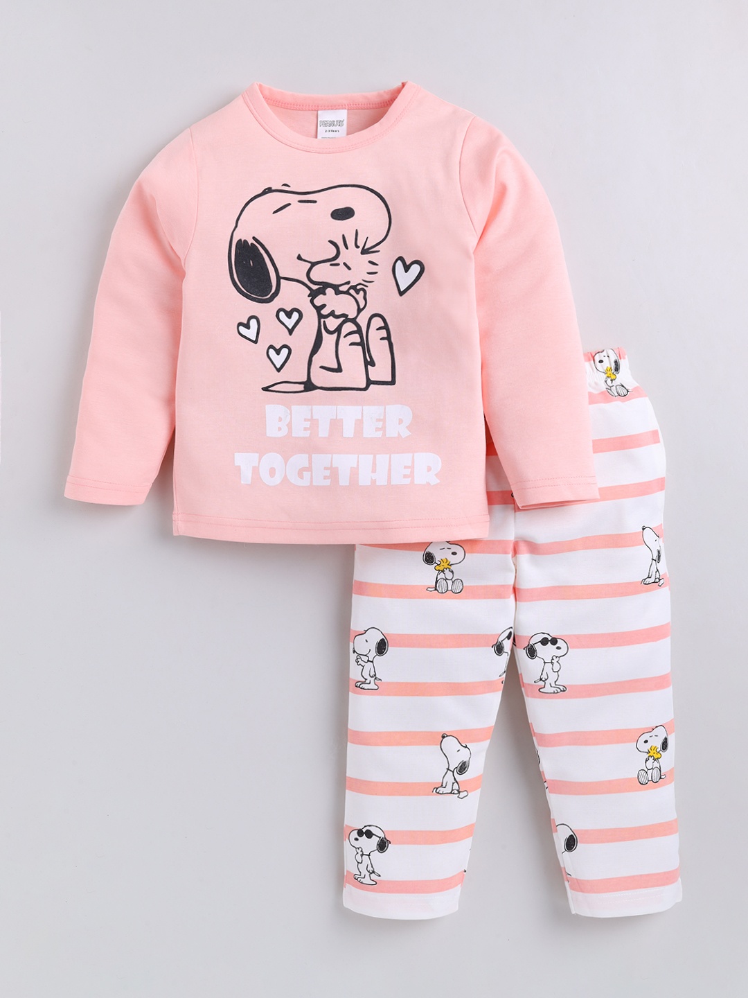 Here&Now X Denikid Girls Pure Cotton Peanuts Printed T-shirt with Striped Trouser, Peach
Here&Now X Denikid Girls Pure Cotton Peanuts Printed T-shirt with Striped Trouser, Peach