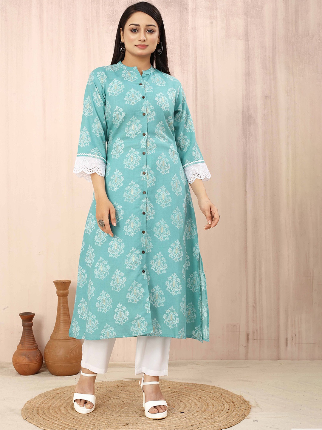 Odd By Poshaak Ethnic Motifs Printed Mandarin Collar Cotton A-Line Kurta, Turquoise blue
Odd By Poshaak Ethnic Motifs Printed Mandarin Collar Cotton A-Line Kurta, Turquoise blue